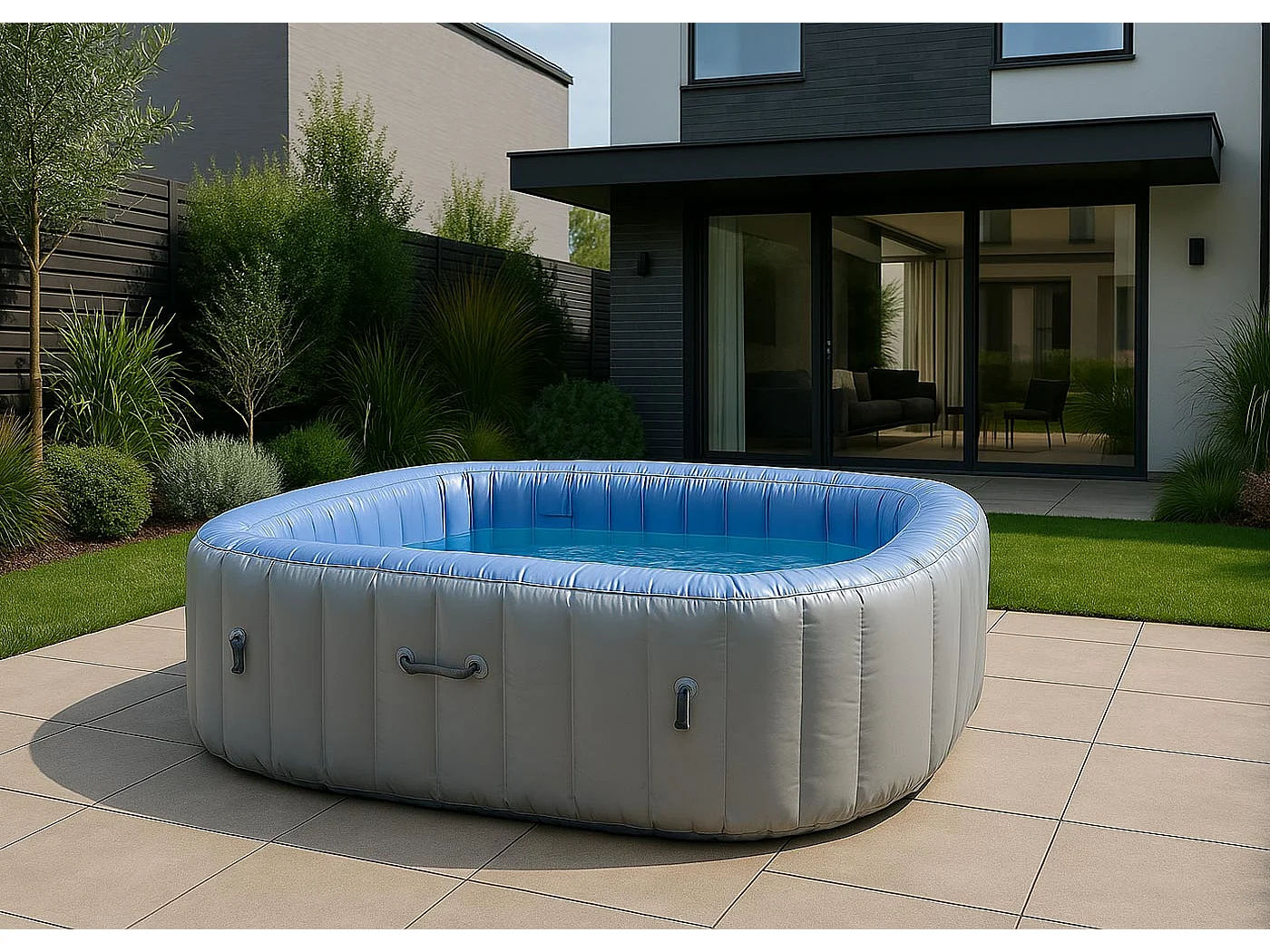 Whirlpool MCW-N97, Ersatz-Pool 6 Personen, In-/Outdoor aufblasbar PVC laminiert, eckig 198cm, grau-blau