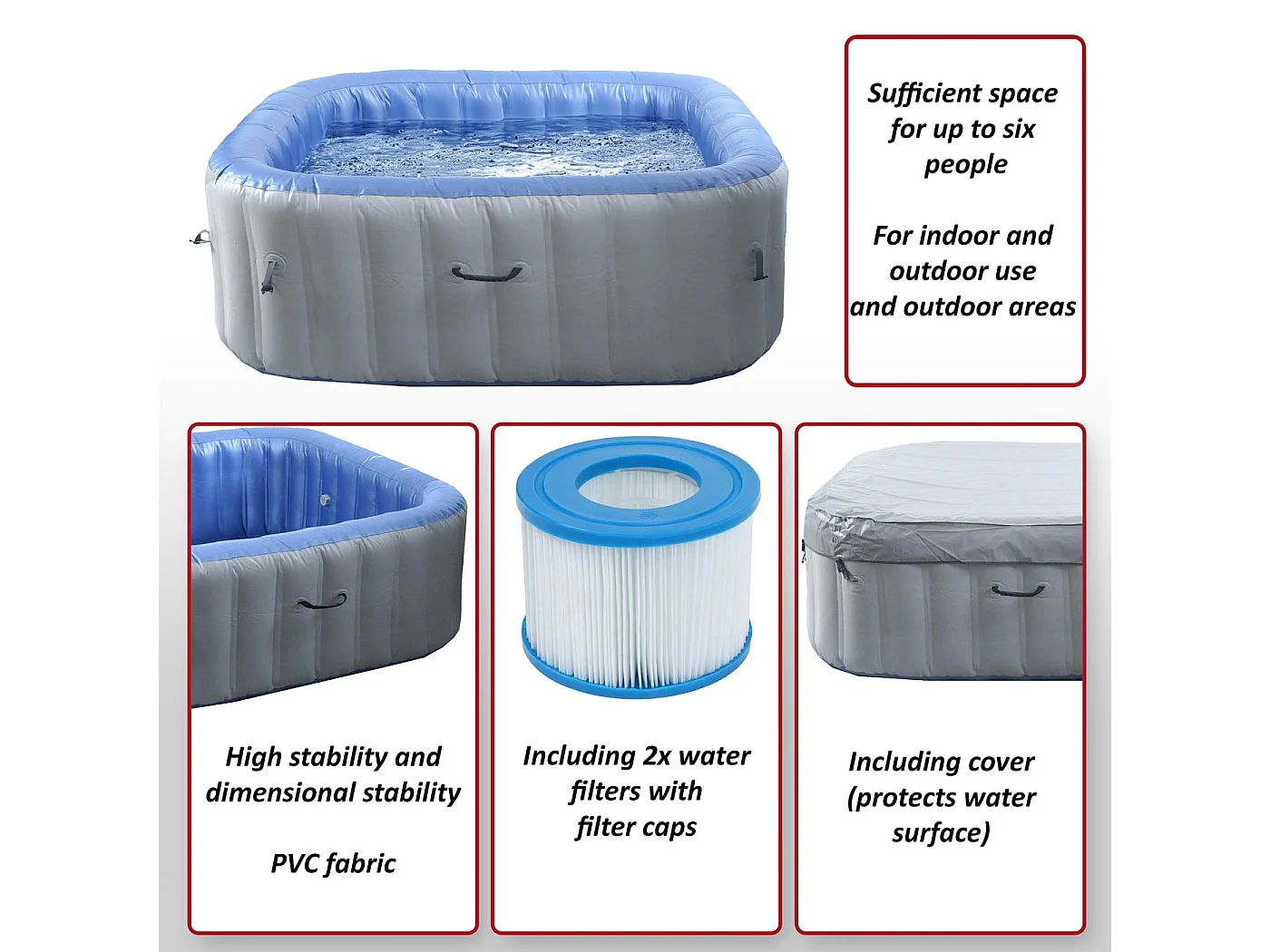 Whirlpool MCW-N97, Ersatz-Pool 6 Personen, In-/Outdoor aufblasbar PVC laminiert, eckig 198cm, grau-blau