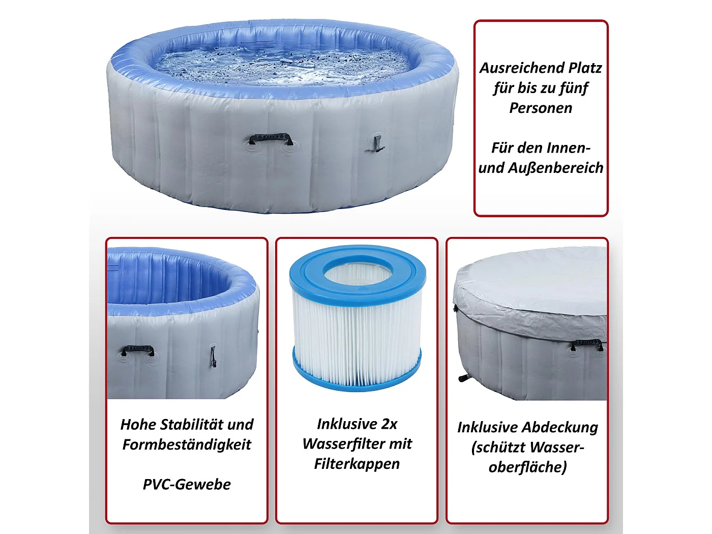 Whirlpool MCW-N97, Ersatz-Pool 5 Personen, In-/Outdoor aufblasbar PVC laminiert, rund Ø198cm, grau-blau