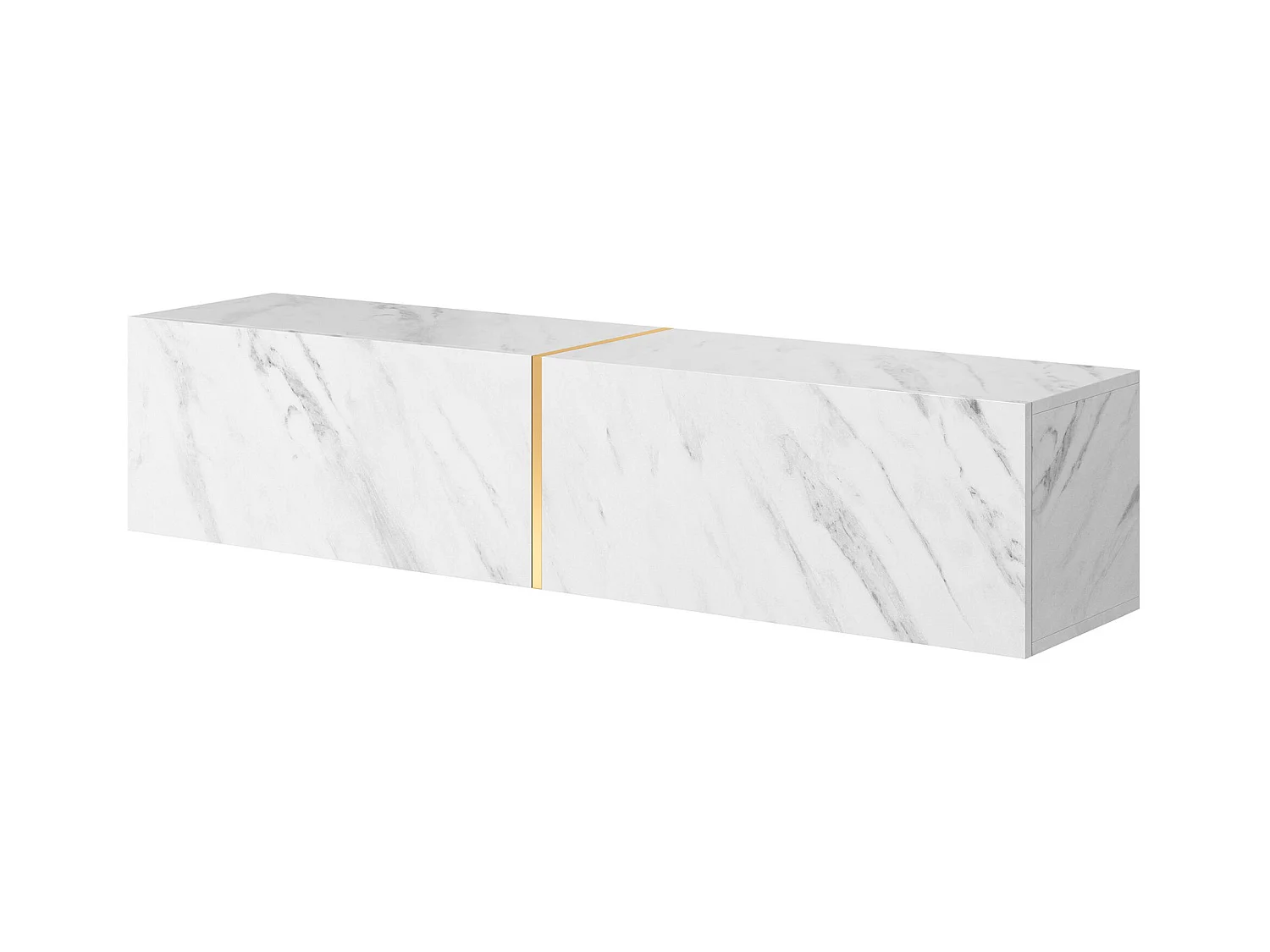 Mobile TV sospeso con effetto Marmo - Bianco Egger / Oro - 140 cm - Bisira