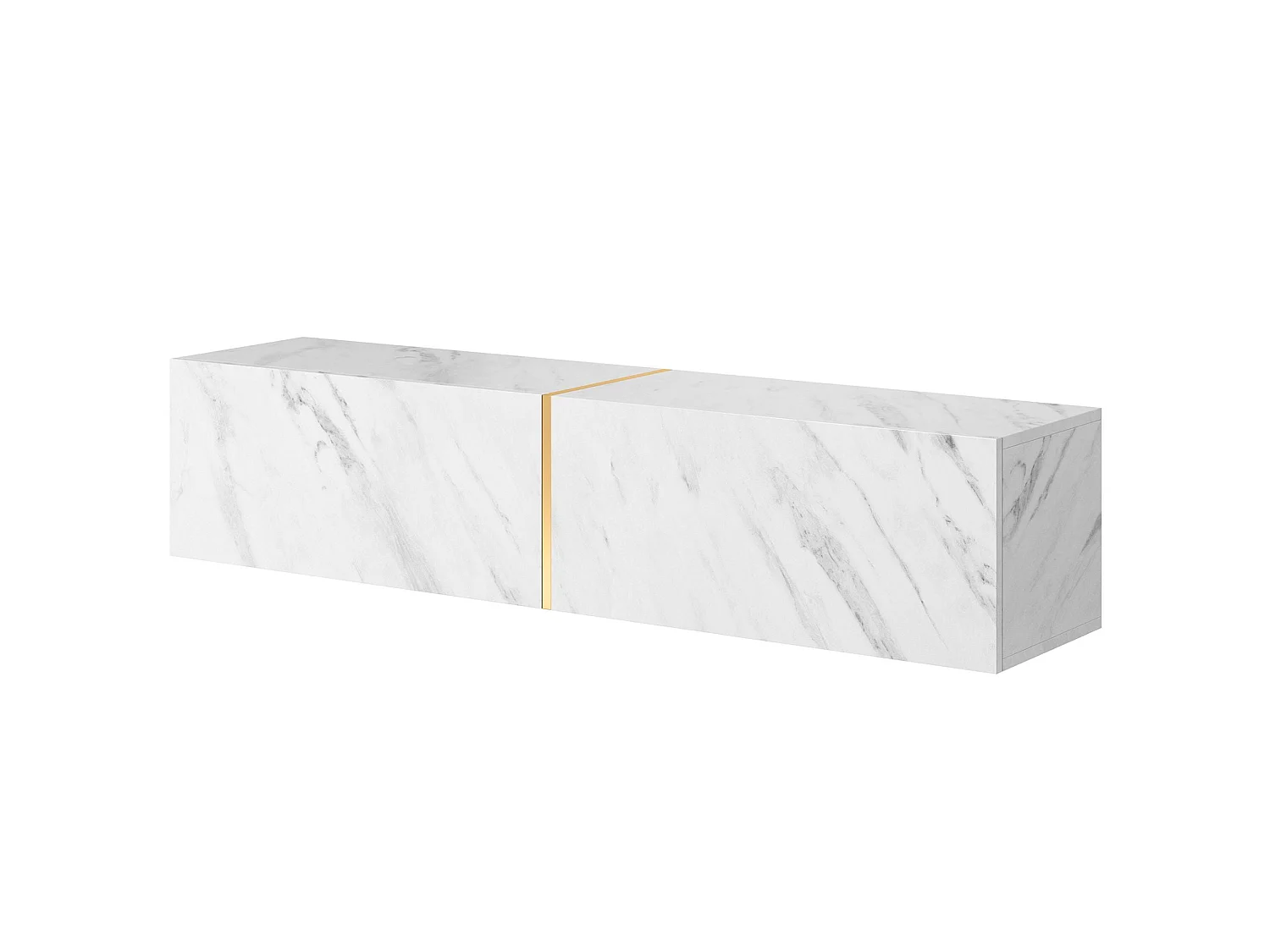 Mobile TV sospeso con effetto Marmo - Bianco Egger / Oro - 140 cm - Bisira