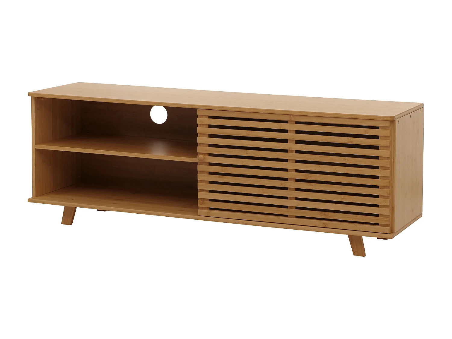 Porta TV in bambù MCW-N80, cassettiera tavolino TV, vani portaoggetti certificati MVG 50x140x40cm