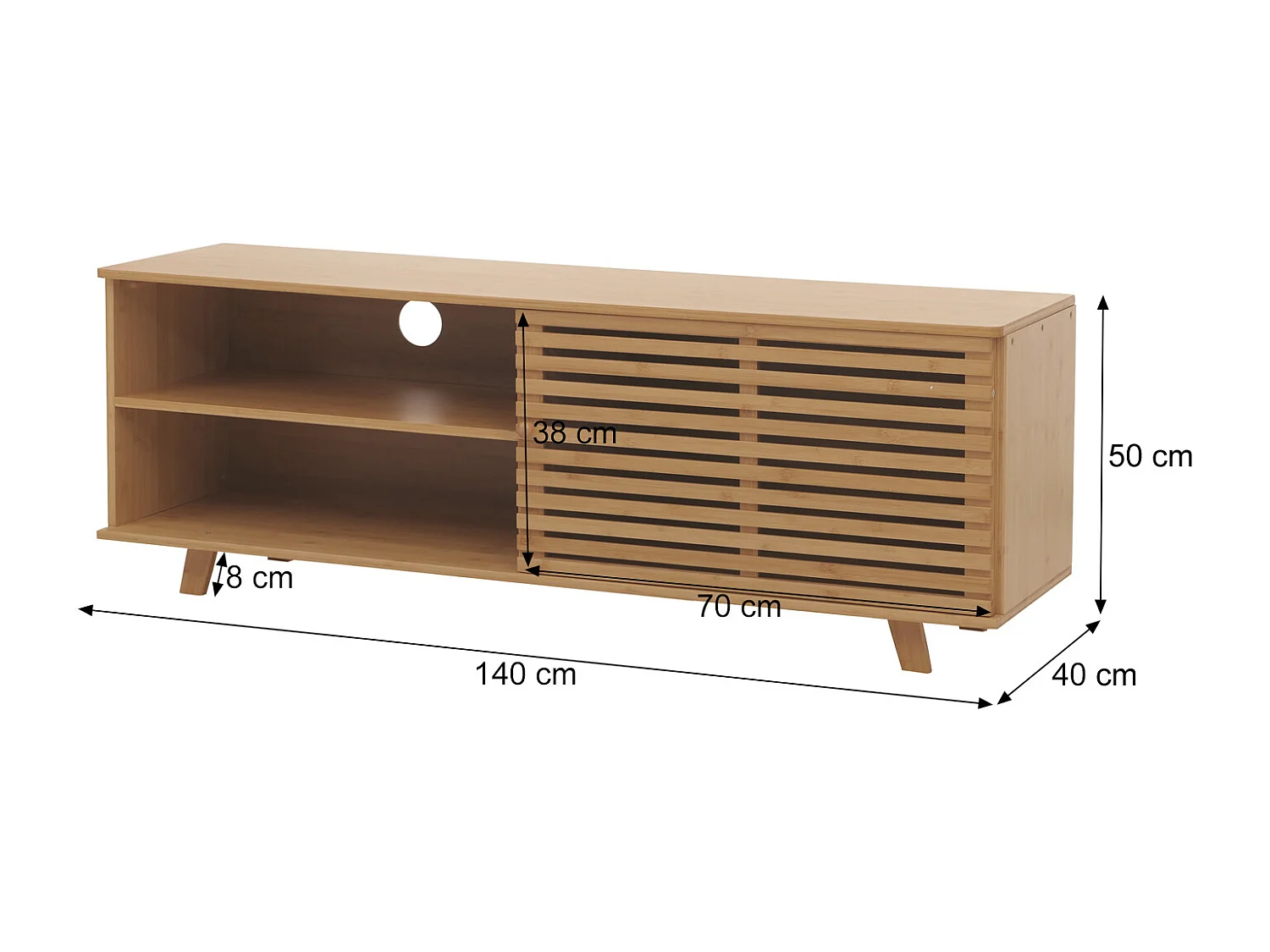 Porta TV in bambù MCW-N80, cassettiera tavolino TV, vani portaoggetti certificati MVG 50x140x40cm