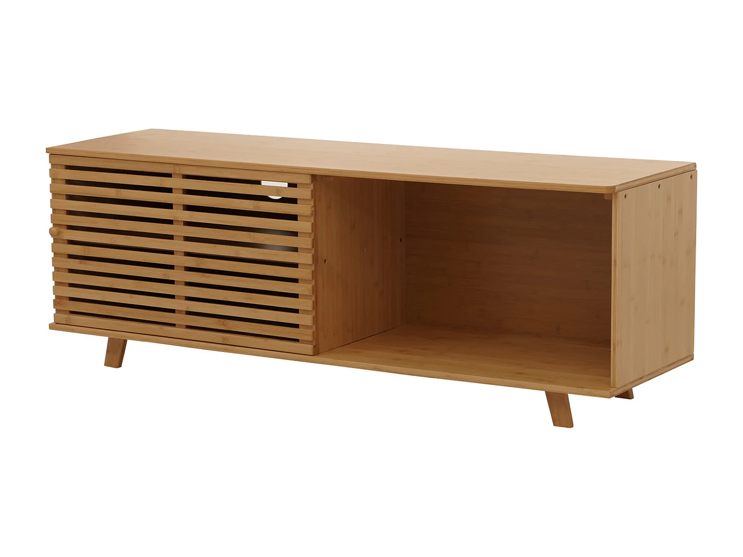 Porta TV in bambù MCW-N80, cassettiera tavolino TV, vani portaoggetti certificati MVG 50x140x40cm