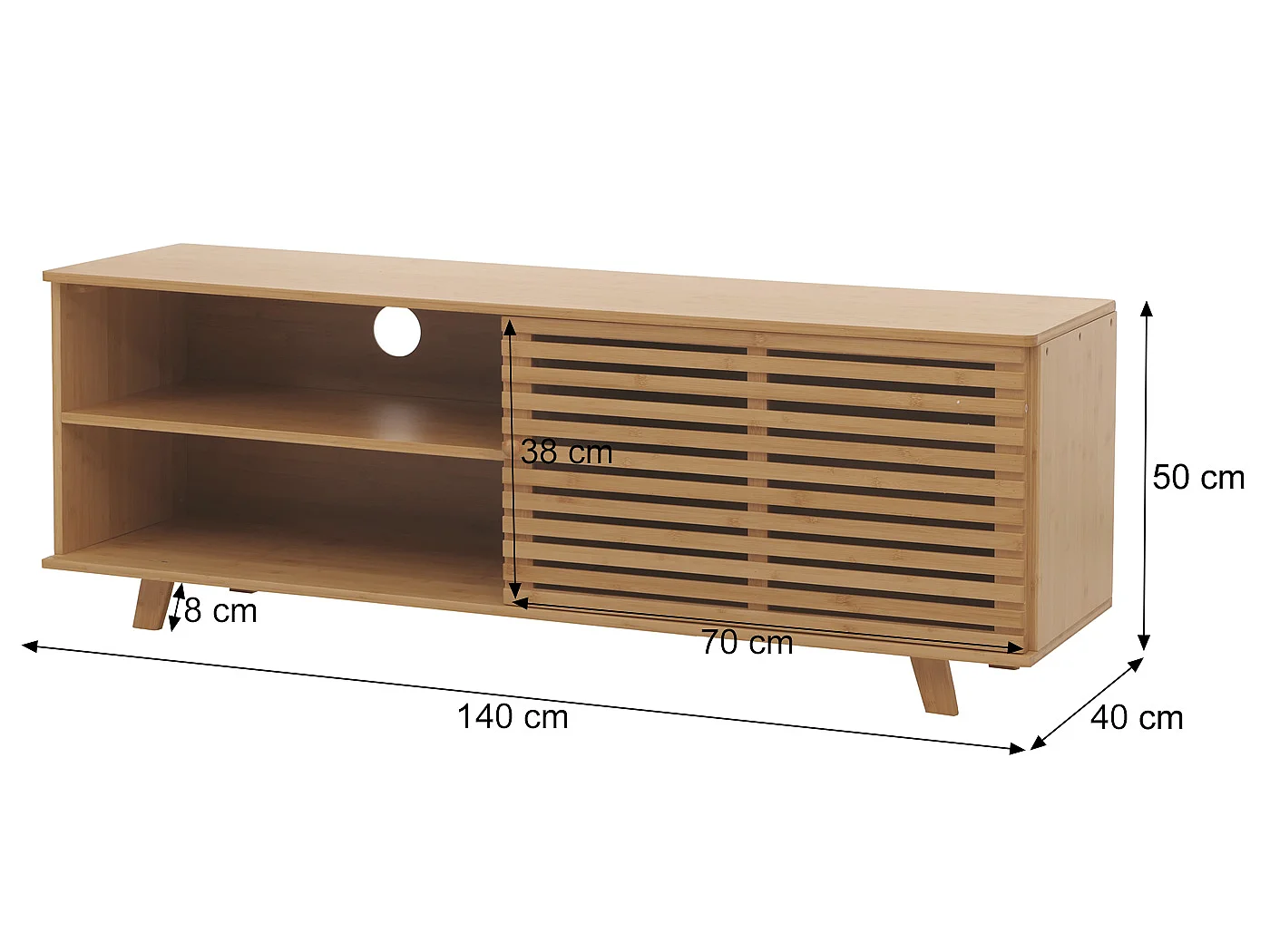 Bambus TV-Rack MCW-N80, Fernsehtisch Lowboard Kommode, Staufächer FSC®-zertifiziert 50x140x40cm