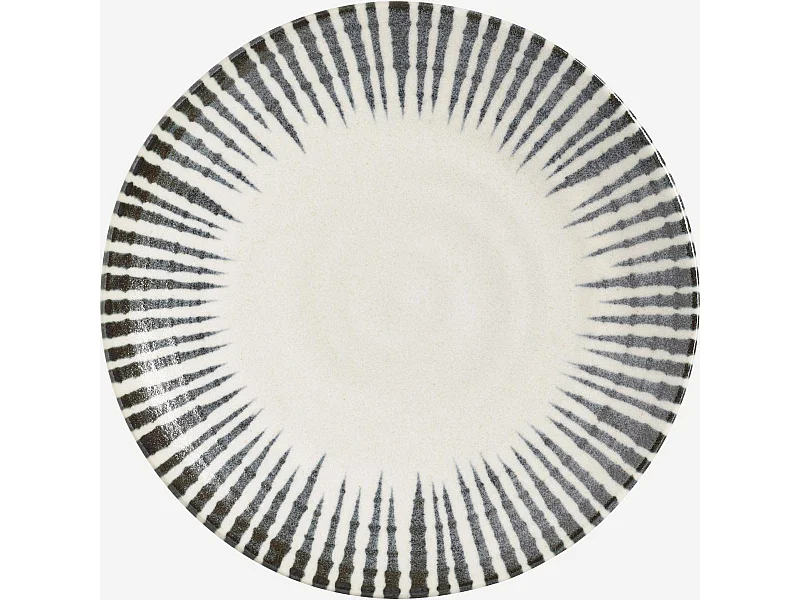 Habitat - Assiette plate en porcelaine - 26 cm - Lignes bleues - Pinako