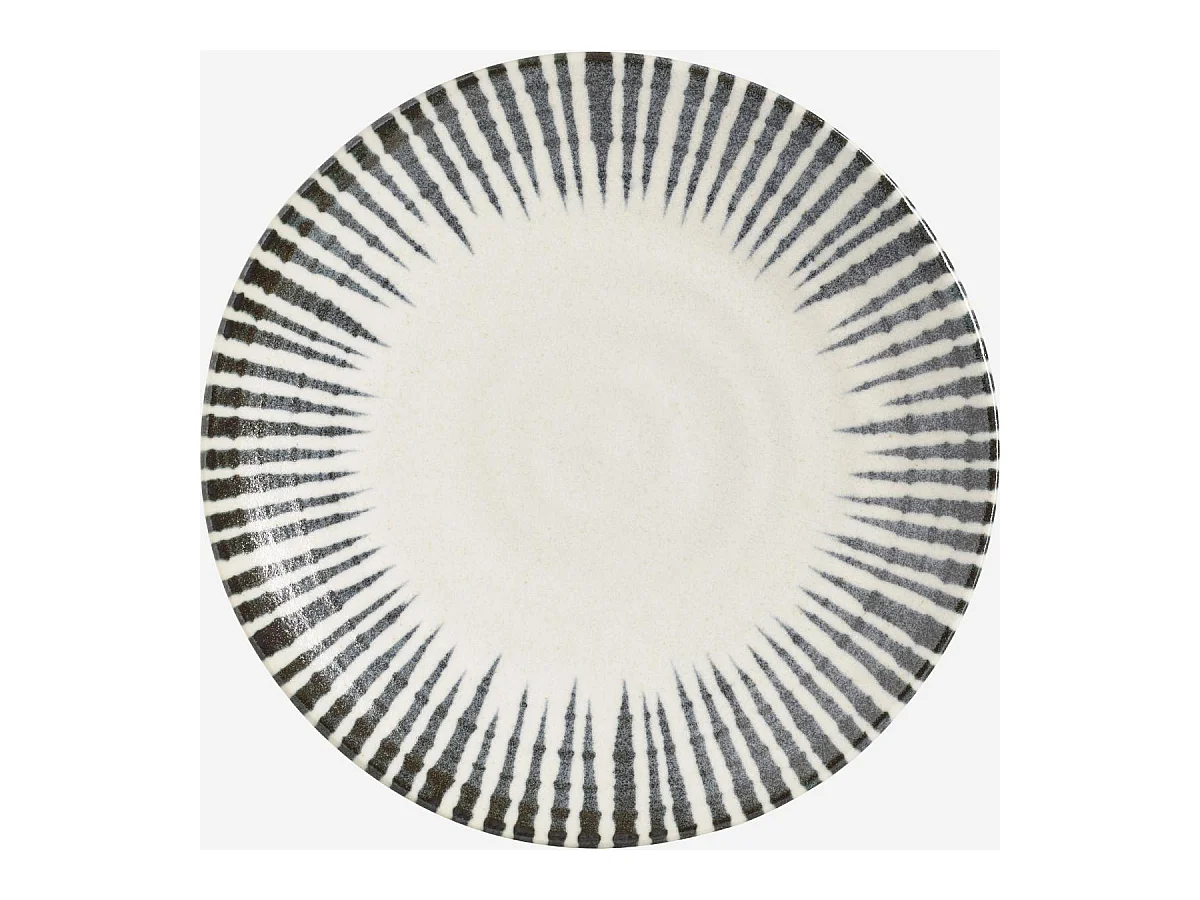 Habitat - Assiette plate en porcelaine - 26 cm - Lignes bleues - Pinako