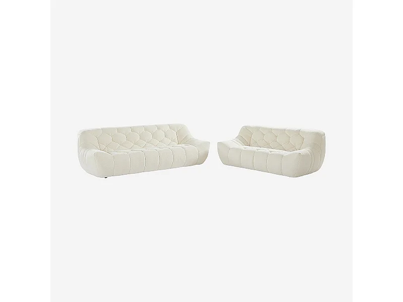 Habitat - Ensemble de canapés 3 et 2 places matelassés en tissu - Écru - Melfi