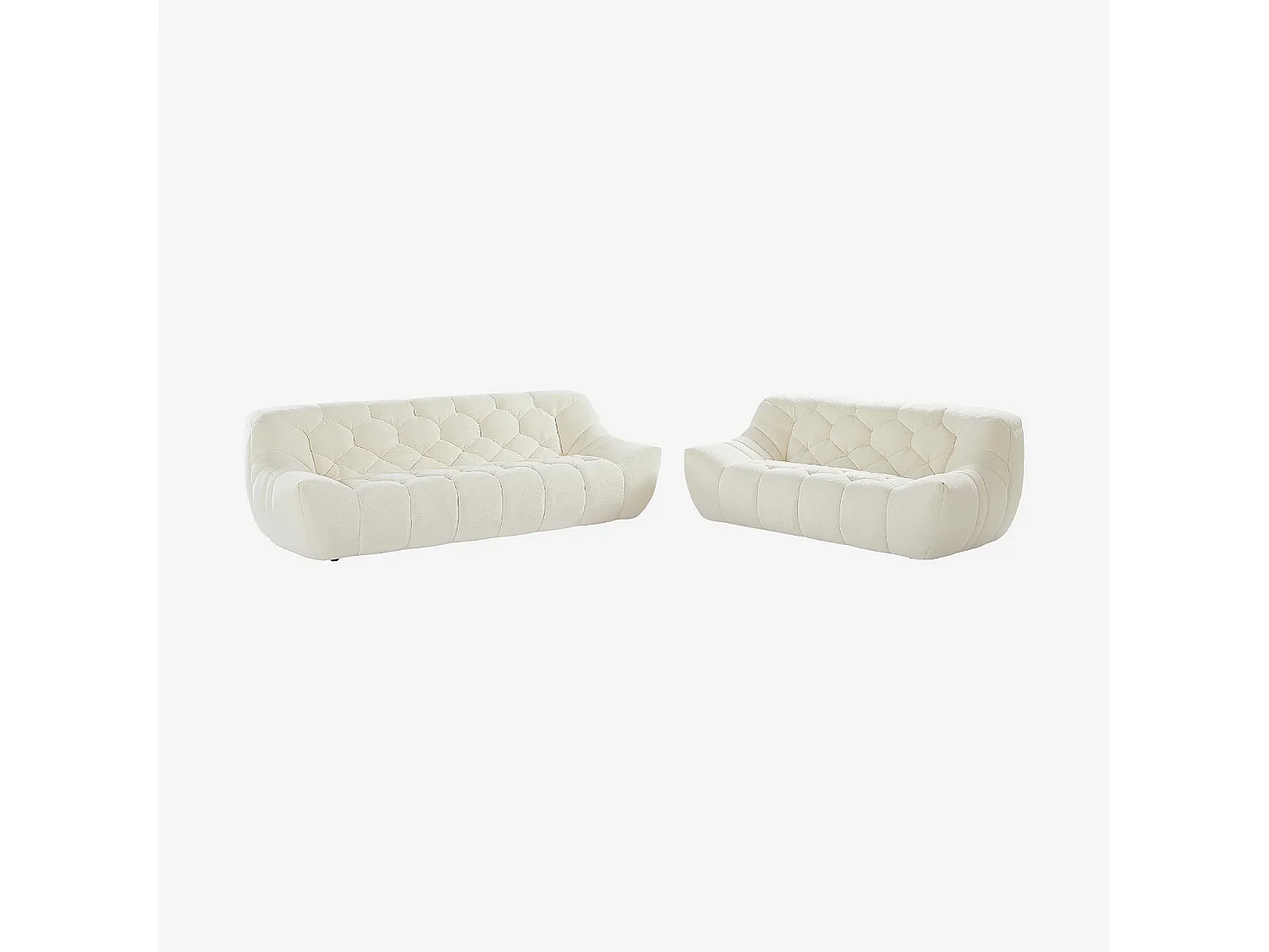 Ensemble de canapés 3 et 2 places matelassés en tissu - Écru