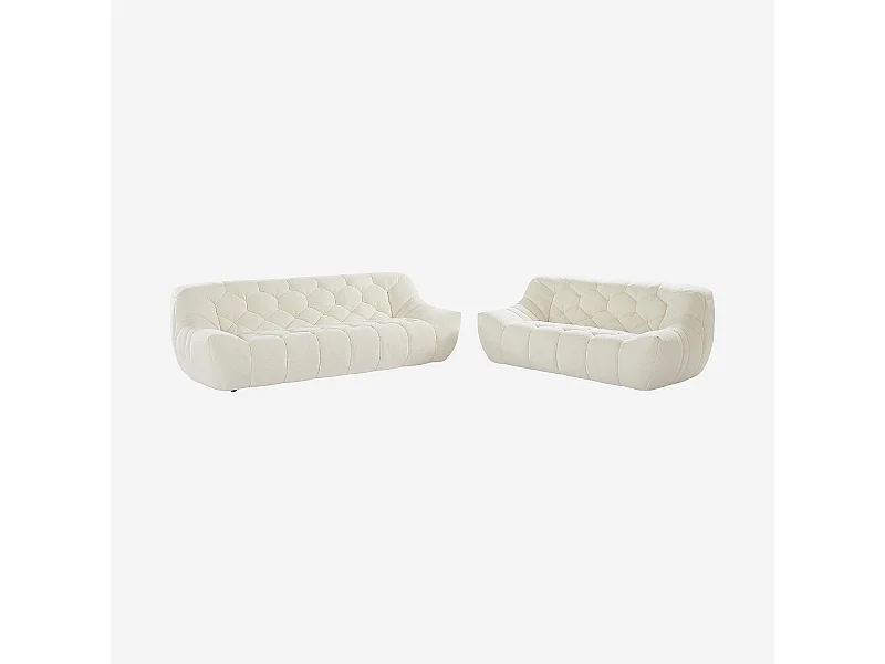 Habitat - Ensemble de canapés 3 et 2 places matelassés en tissu - Écru - Melfi