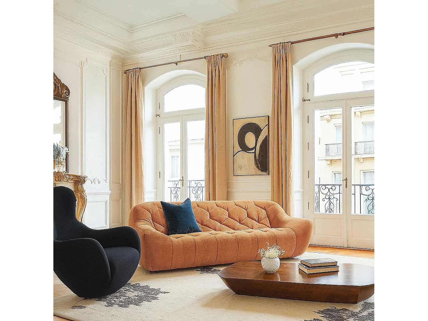 Habitat - Ensemble de canapés 3 et 2 places matelassés en tissu - Terracotta - Melfi