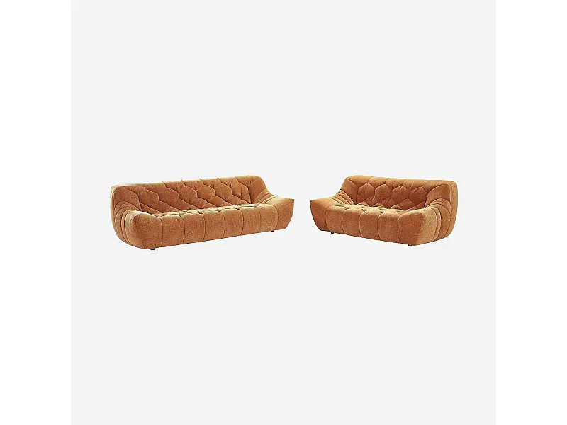 Habitat - Ensemble de canapés 3 et 2 places matelassés en tissu - Terracotta - Melfi