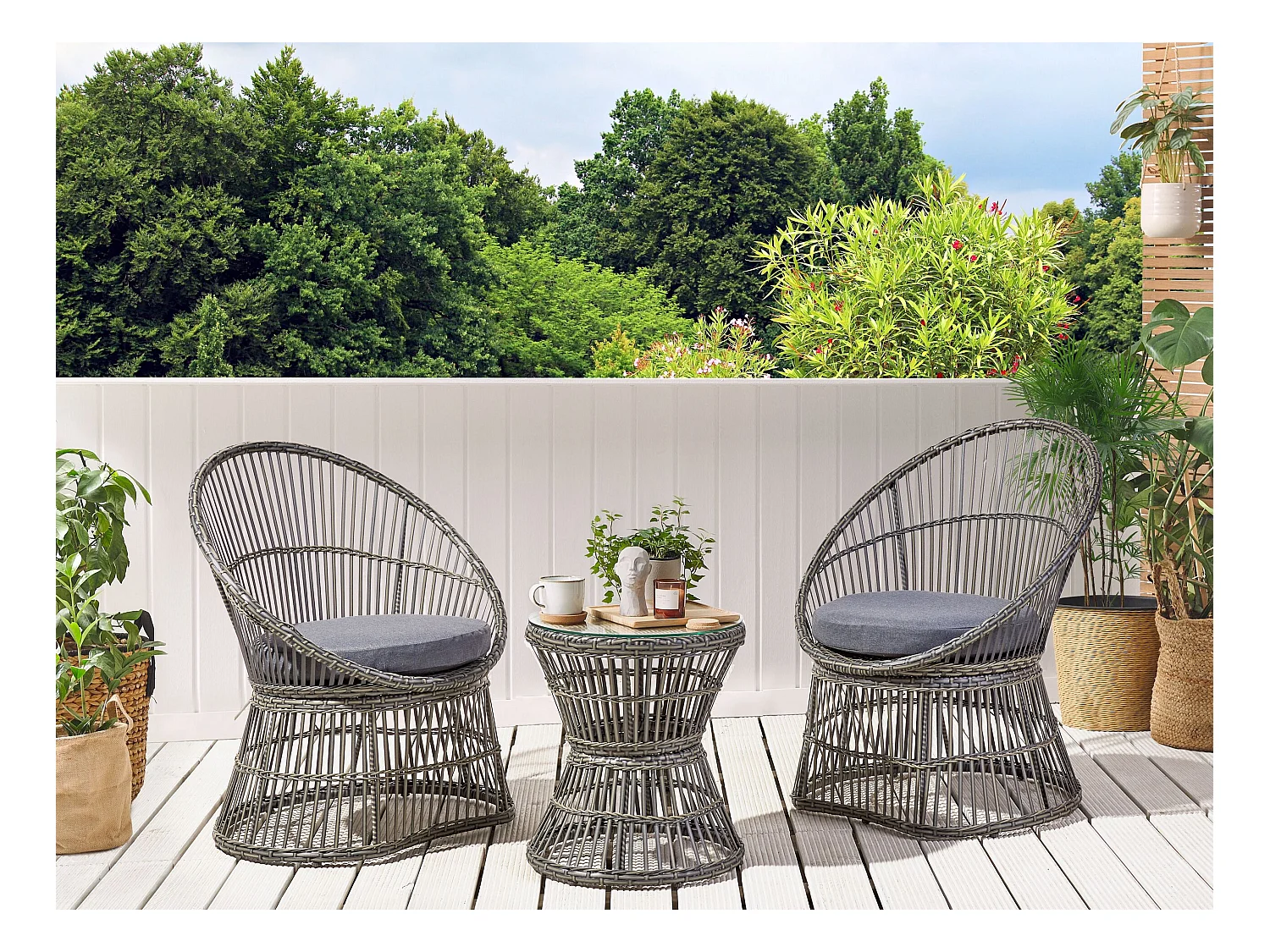 Zestaw mebli balkonowych z poduszkami MESYNA Technorattan Beżowoszary