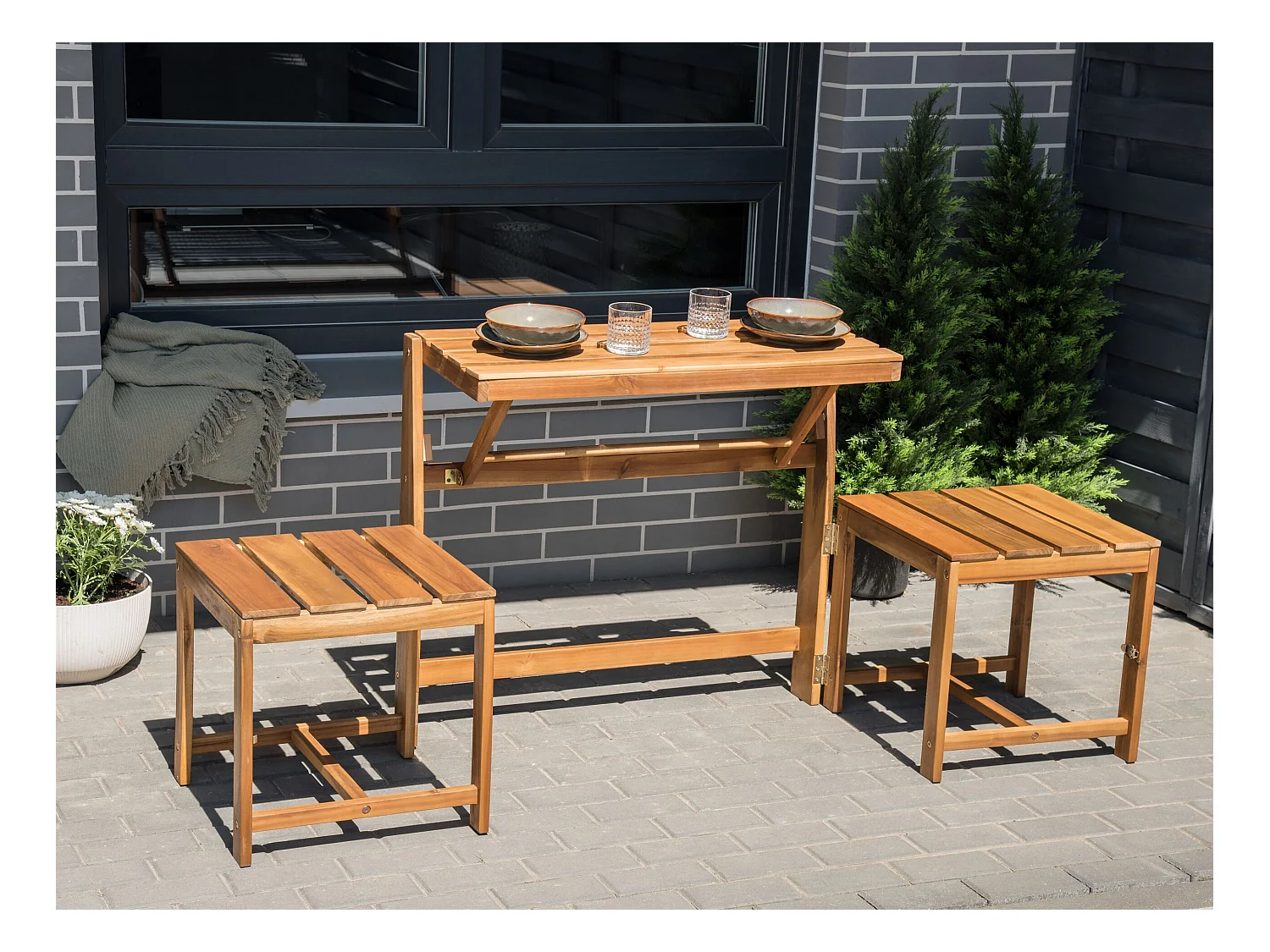 Ławko-stół TUENNO Drewno akacjowe Brązowy