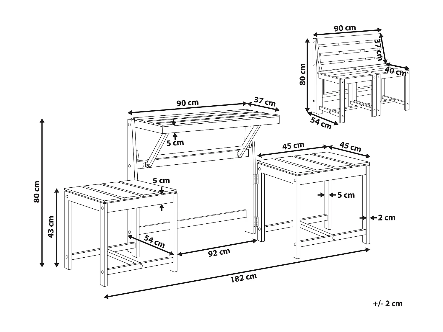 Ensemble banc de jardin et set de bistrot convertibles TUENNO Acacia Marron