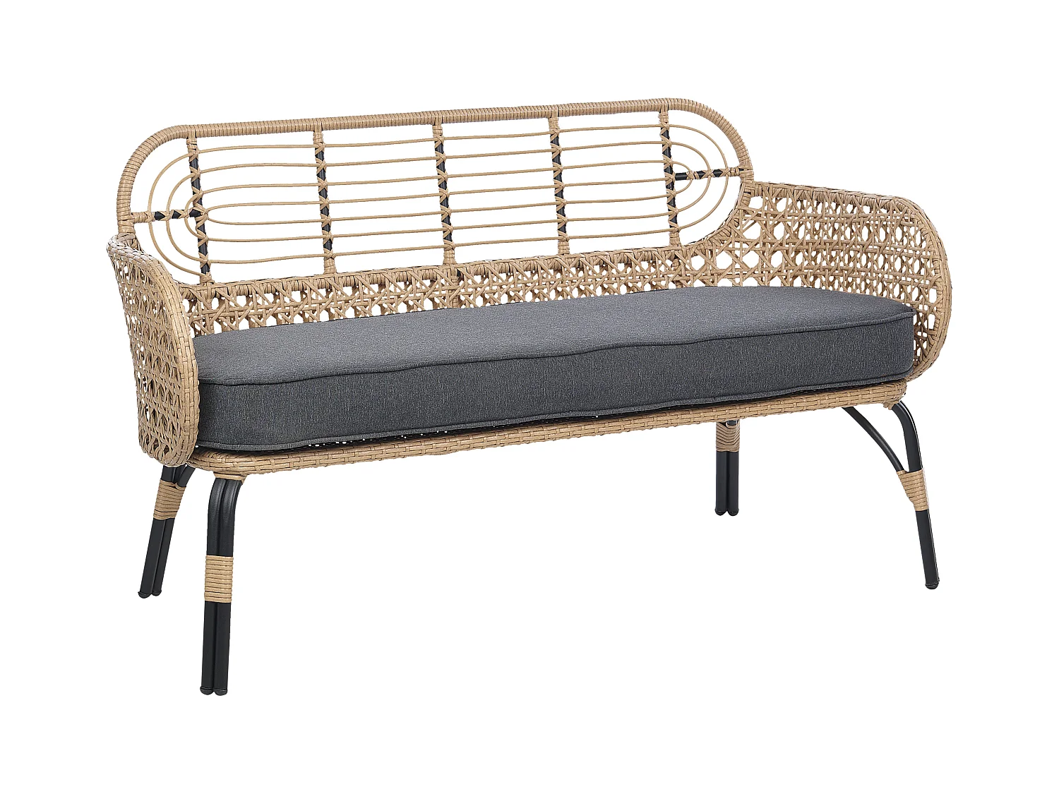 Ławka ogrodowa z poduchą PRATELLO 122 cm Technorattan Naturalny