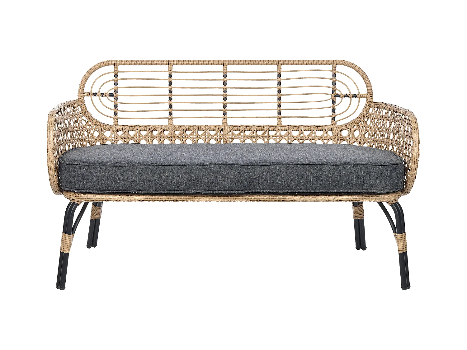Sofa PE Rattan 2-Sitzer mit Sitzkissen Natur Grau geflochten Boho Pratello