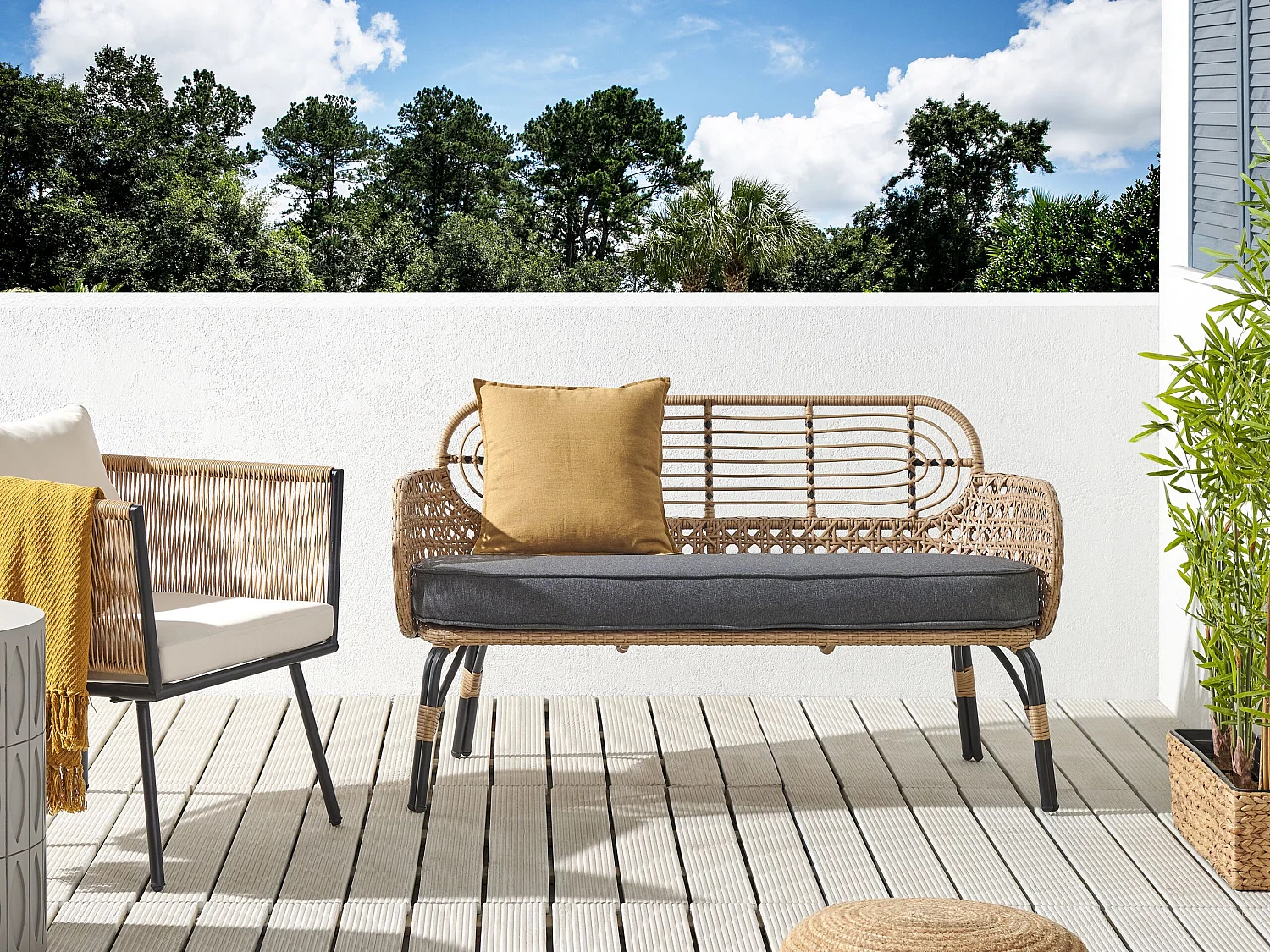 Banc avec coussin d'assise PRATELLO 122 cm Naturel