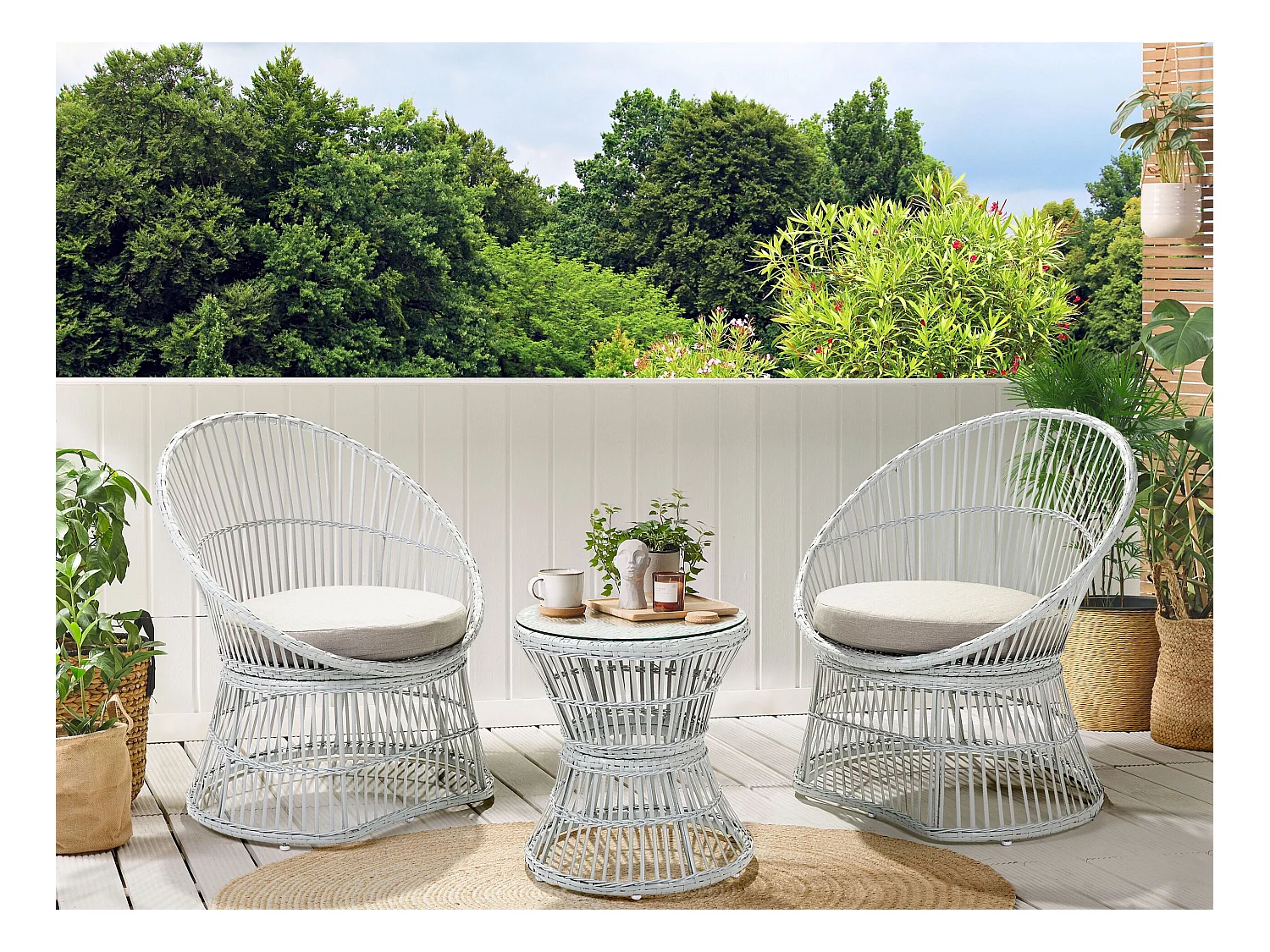 Zestaw mebli balkonowych z poduszkami MESYNA Technorattan Biały