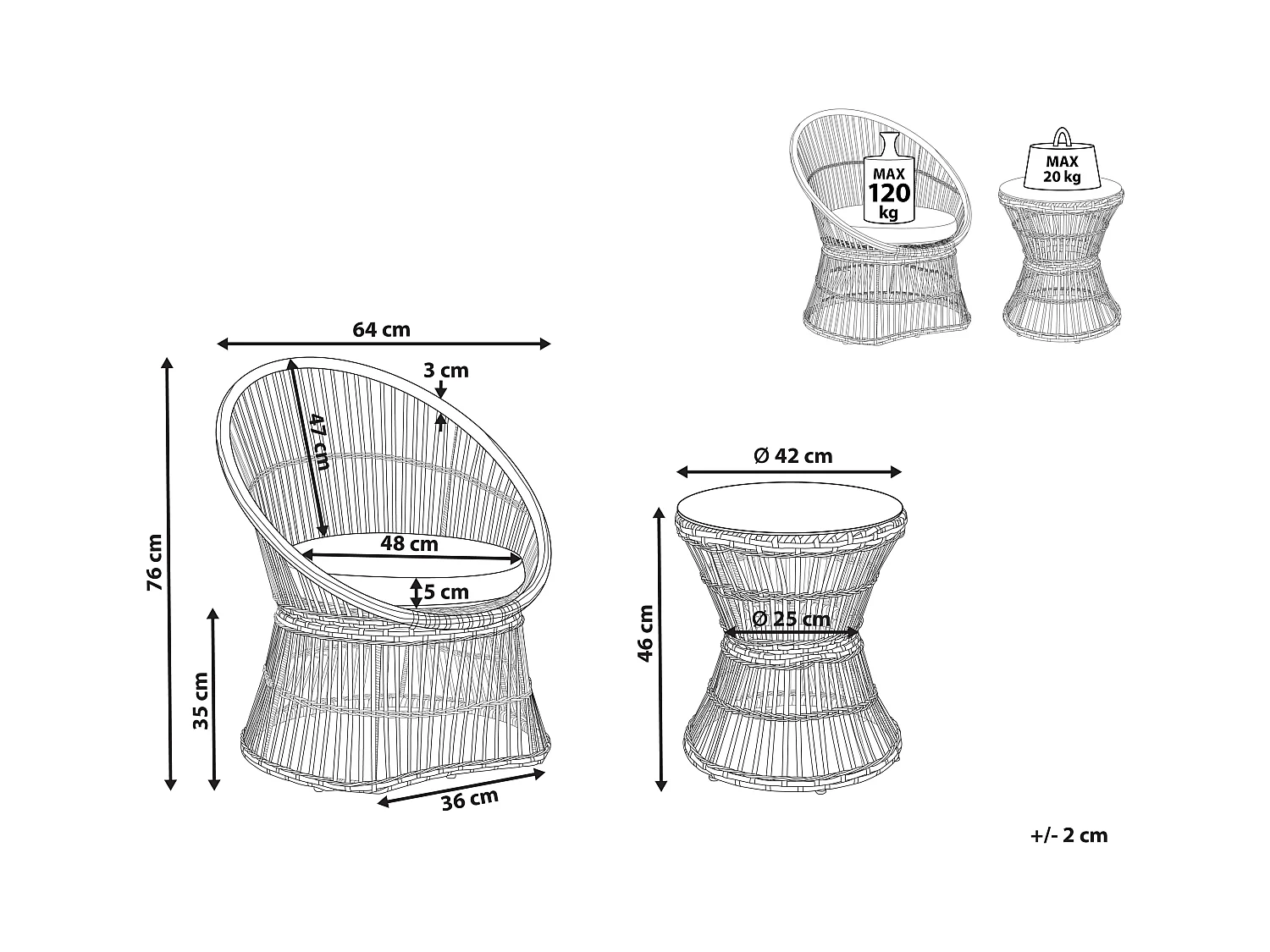Zestaw mebli balkonowych z poduszkami MESYNA Technorattan Biały