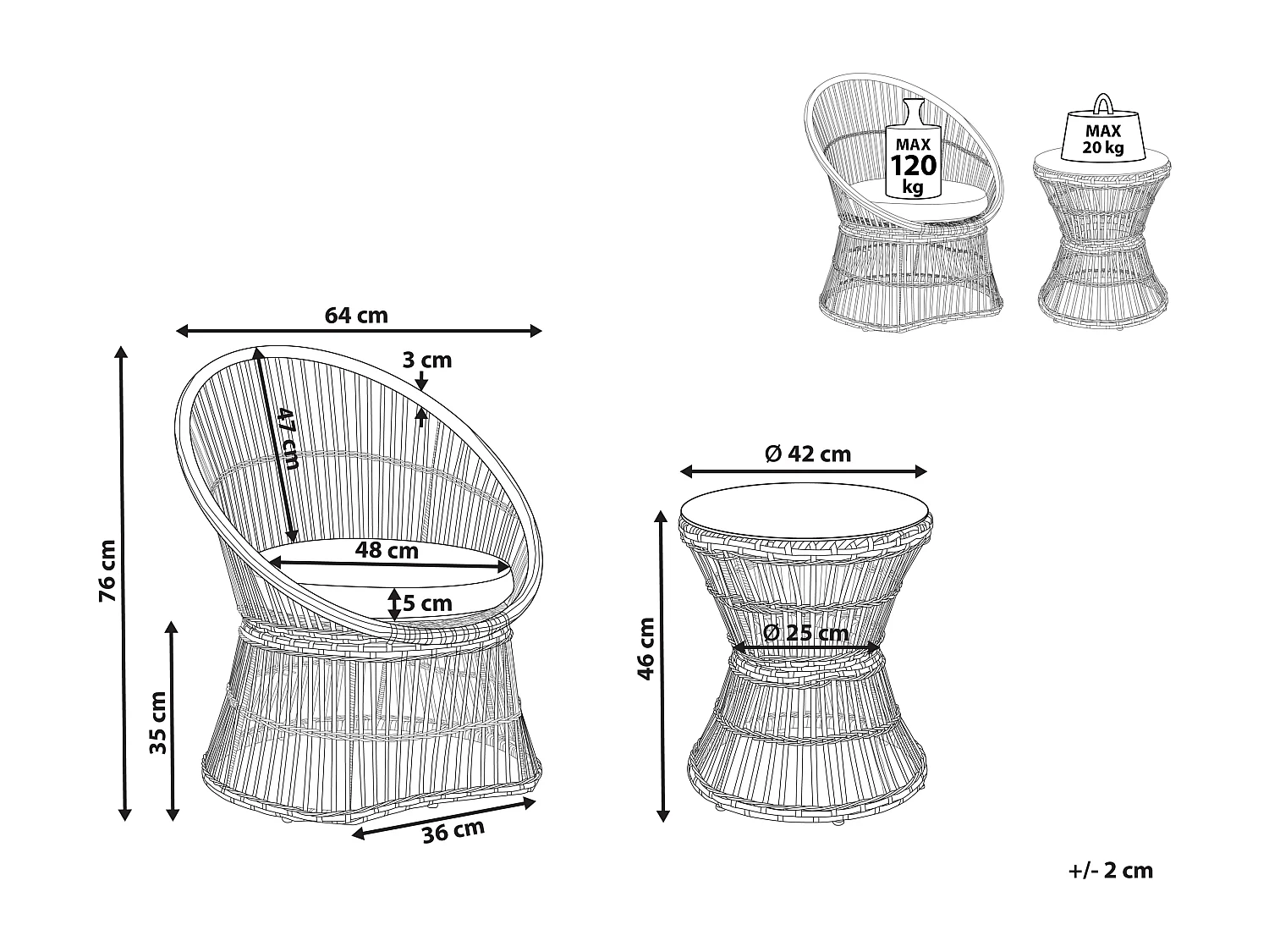 Ensemble pour bistro avec coussins MESYNA Blanc