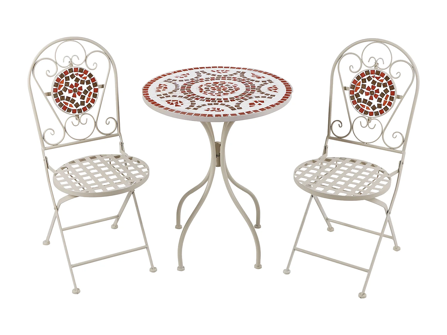 Balkon Set Metall weiß Mosaik Muster 2 Stühle 1 Tisch Spello