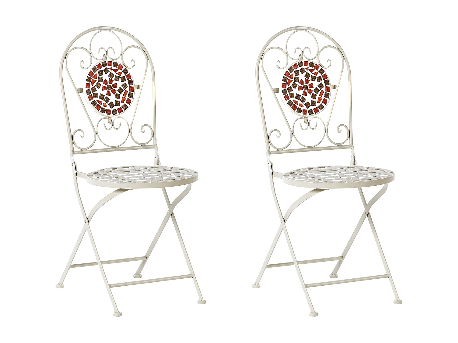 Balkon Set Metall weiß Mosaik Muster 2 Stühle 1 Tisch Spello