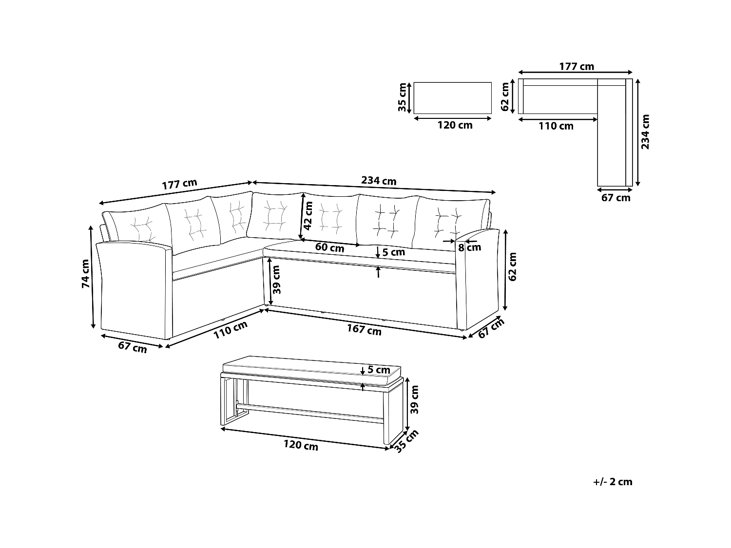 Garten Ecksofa mit Bank Polyrattan hellgrau Auflagen grau 8-Sitzer Viterbro