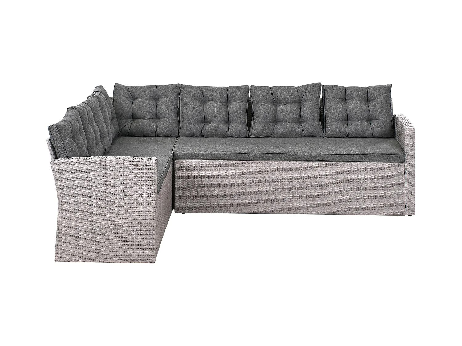 Garten Ecksofa mit Bank Polyrattan hellgrau Auflagen grau 8-Sitzer Viterbro