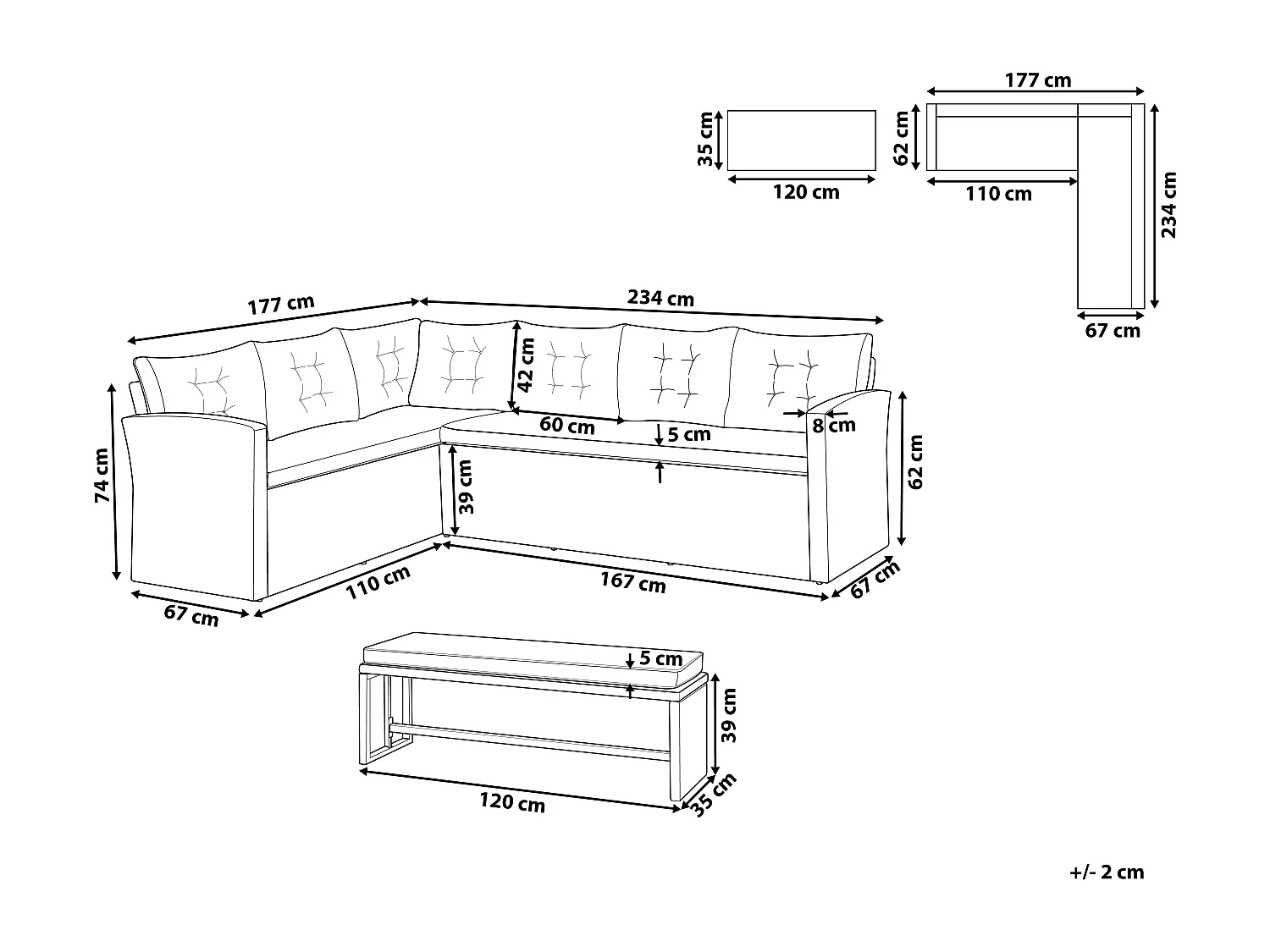 Garten Ecksofa mit Bank Polyrattan hellgrau Auflagen grau 8-Sitzer Viterbro