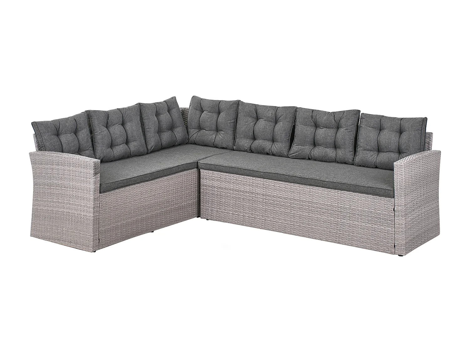 Garten Ecksofa mit Bank Polyrattan hellgrau Auflagen grau 8-Sitzer Viterbro