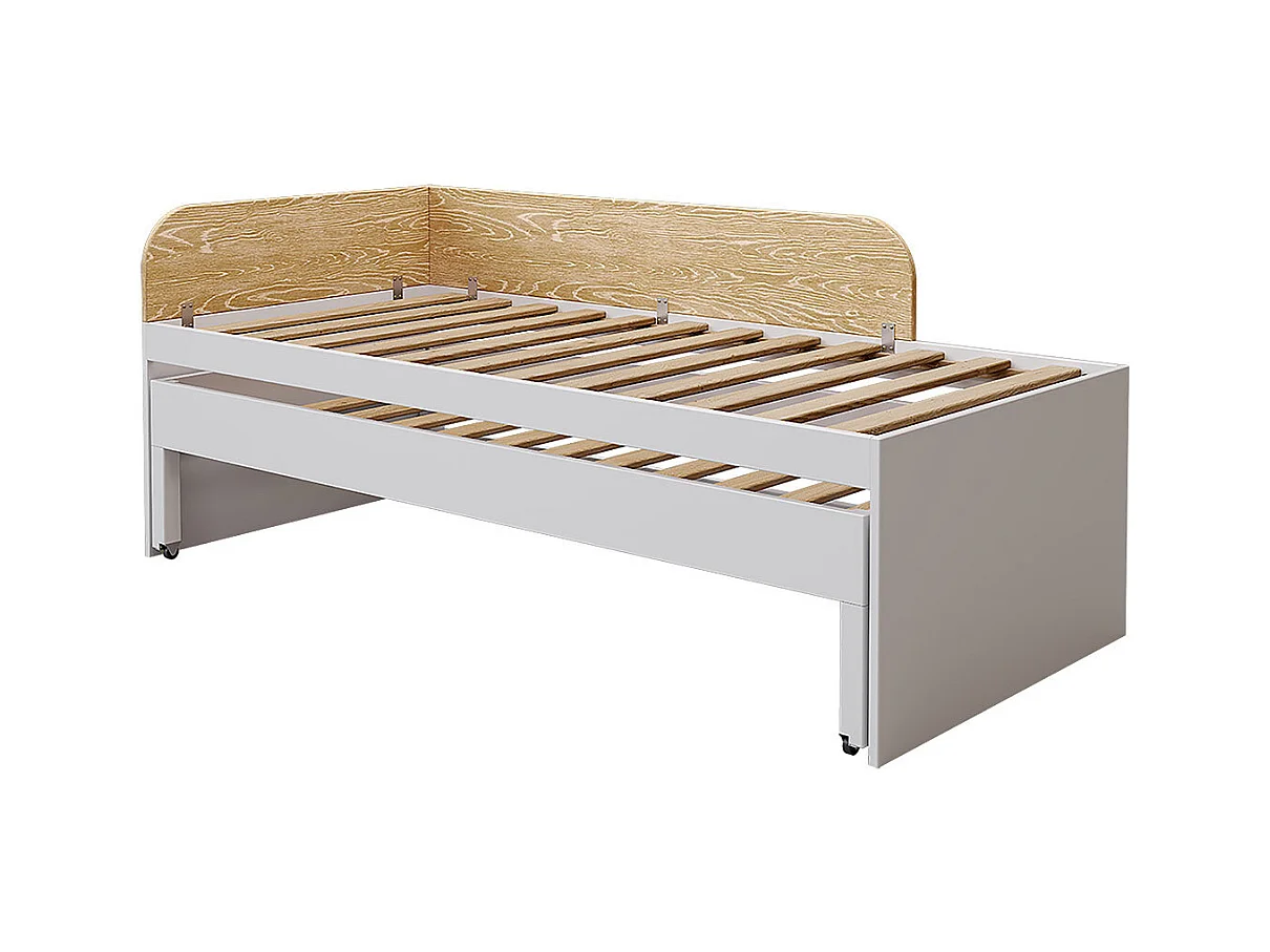 Lit gigogne 90x200 cm bois massif blanc et bois NOHA