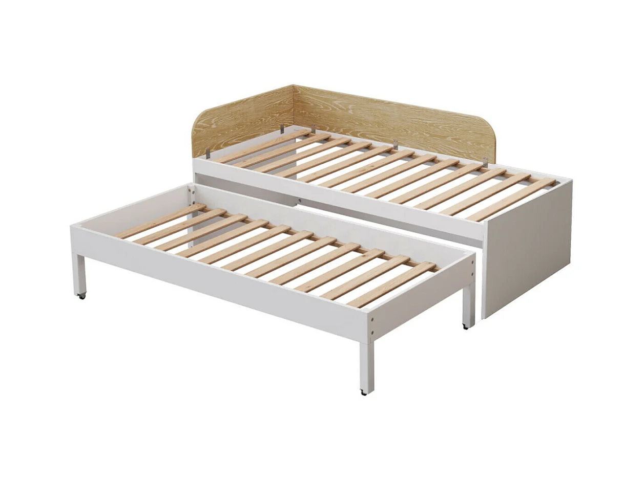 Lit gigogne 90x200 cm bois massif blanc et bois NOHA