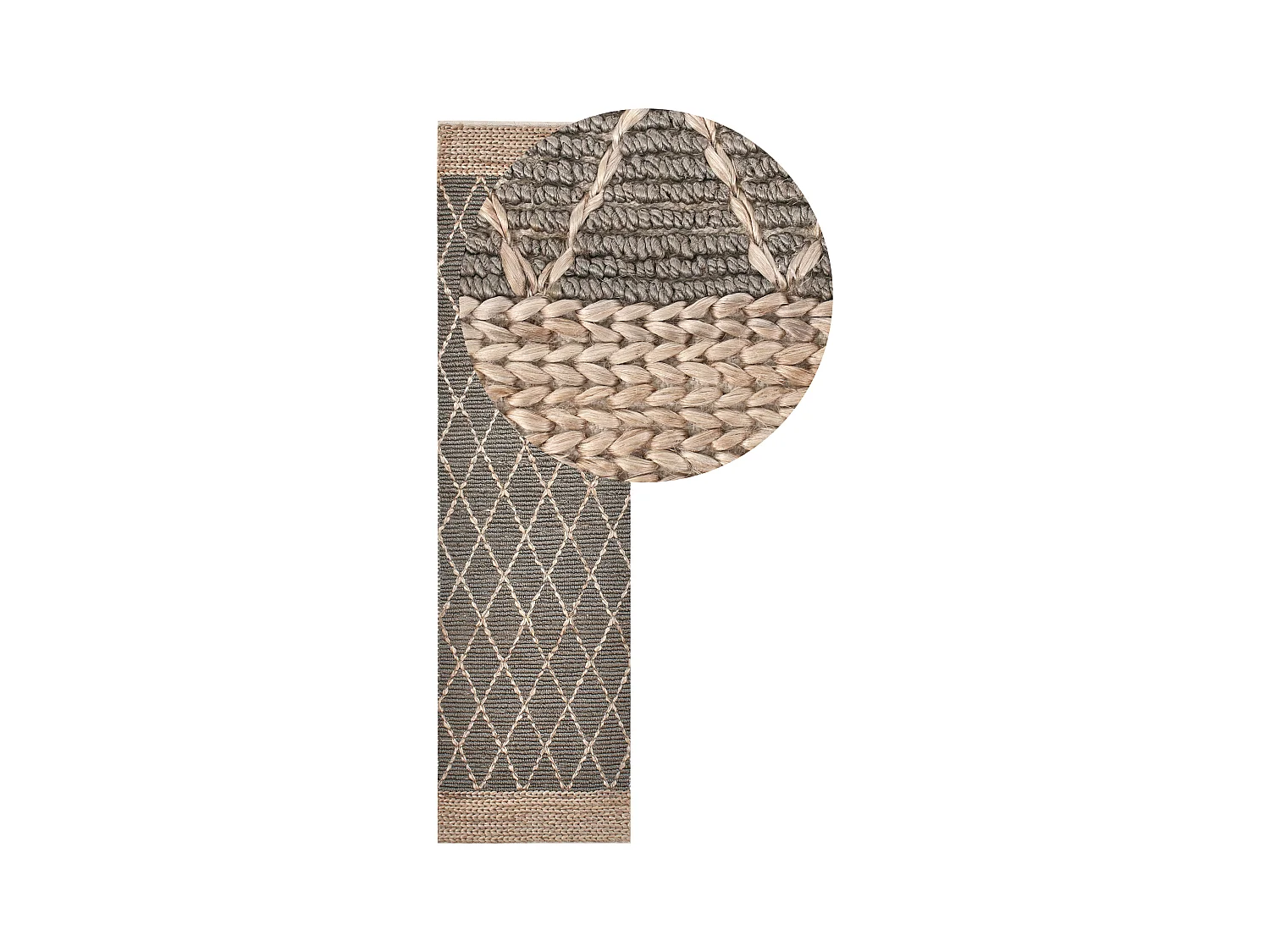 Teppich Jute grau / beige 80 x 300 cm geometrisches Muster Kurzflor TELLIKAYA