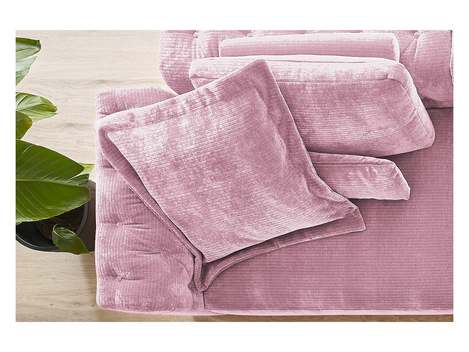 Coussin Flutter - Rose Velours côtelé - SEPHI