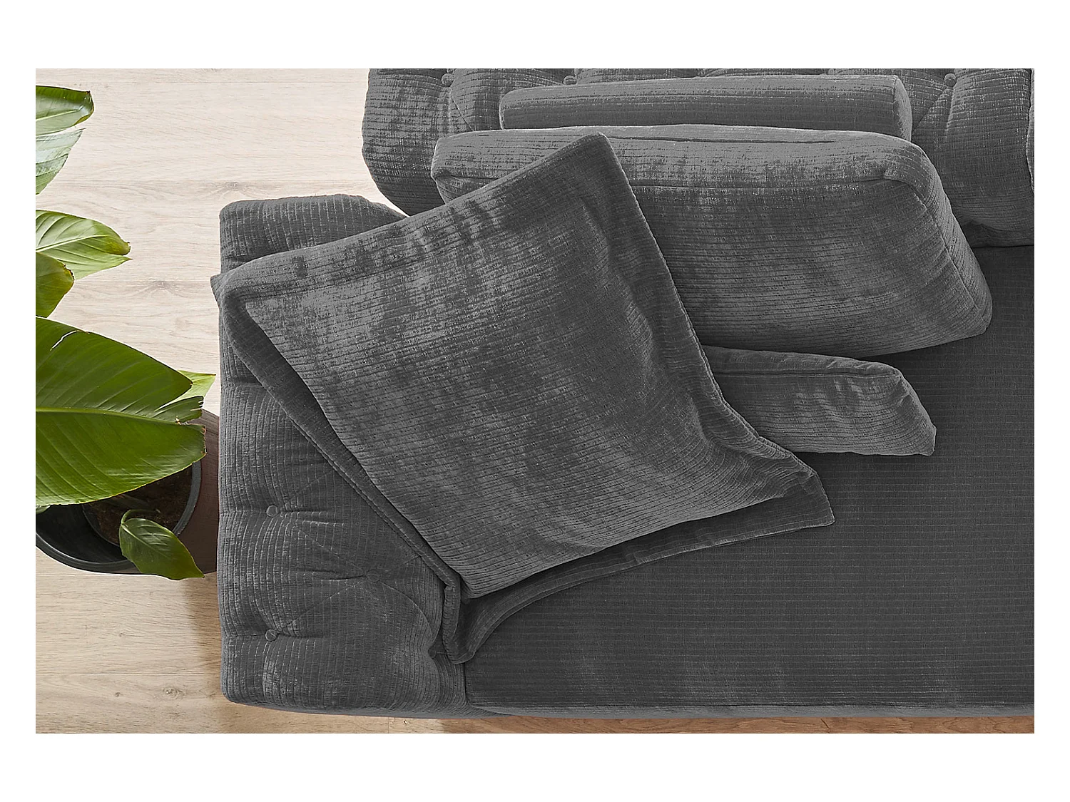 Coussin Flutter - anthracite Velours côtelé - SEPHI