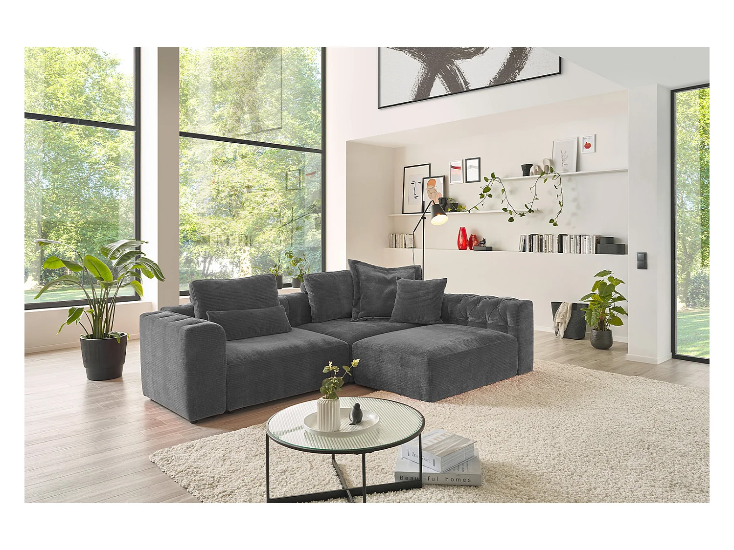 Coussin Flutter - anthracite Velours côtelé - SEPHI