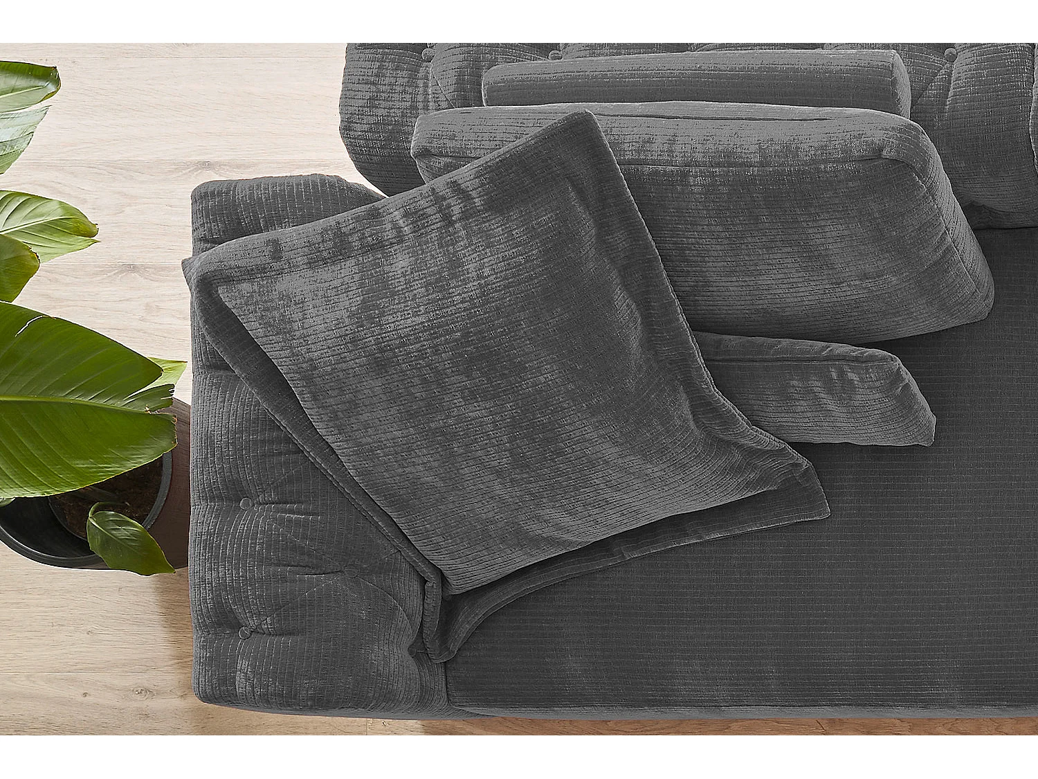 Coussin Flutter - anthracite Velours côtelé - SEPHI