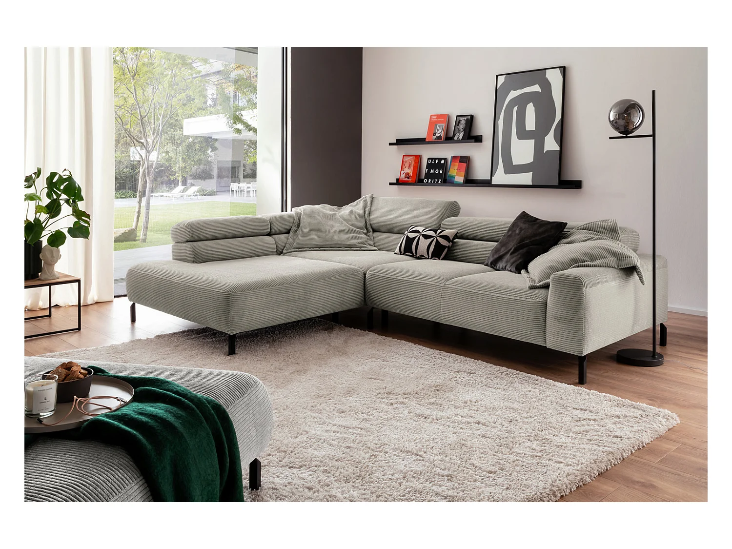 Canapé d'angle - gris pierre Velours côtelé - DELIA
