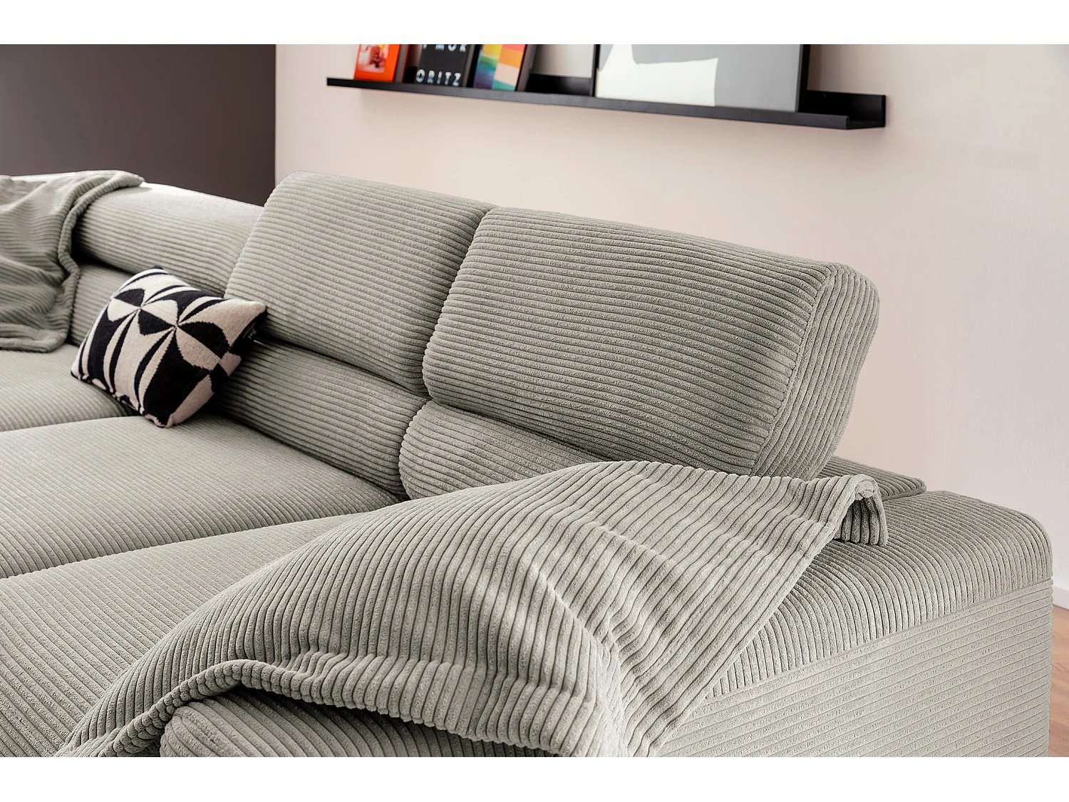 Ecksofa - Steingrau Cord - DELIA