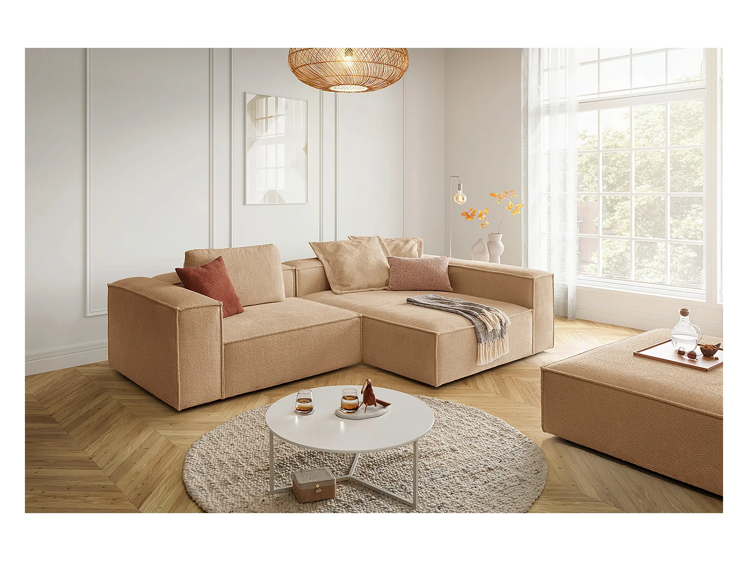 Canapé d'angle - marron tissage plat - CARMO