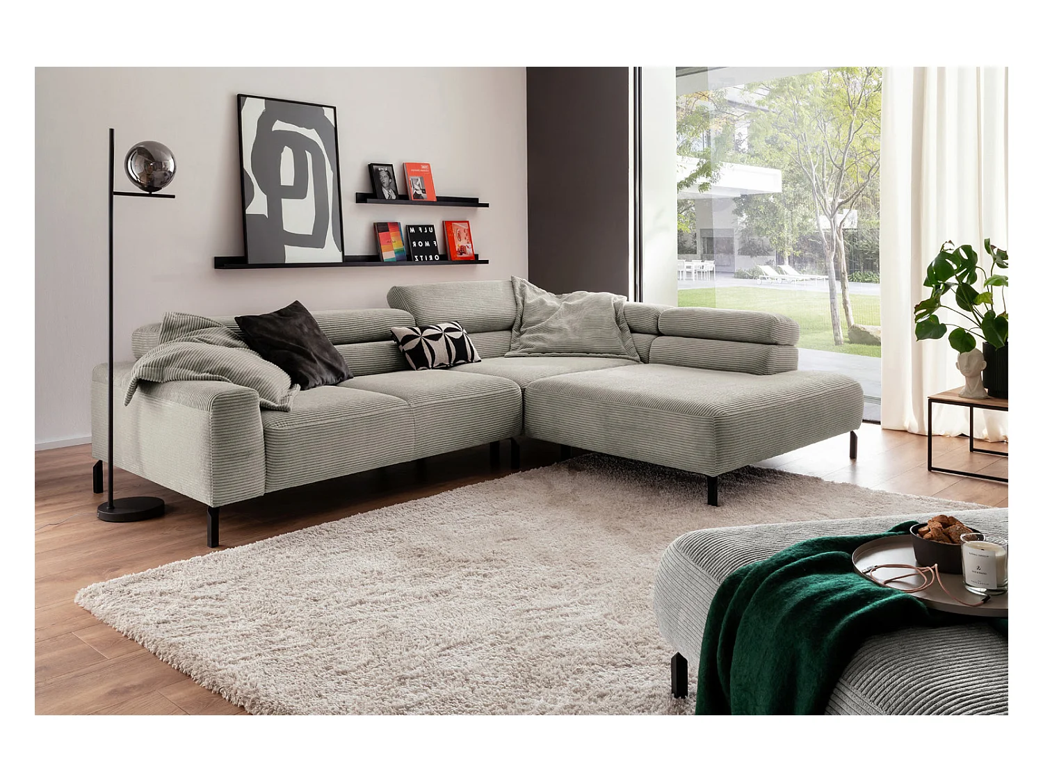 Ecksofa - Steingrau Cord - DELIA