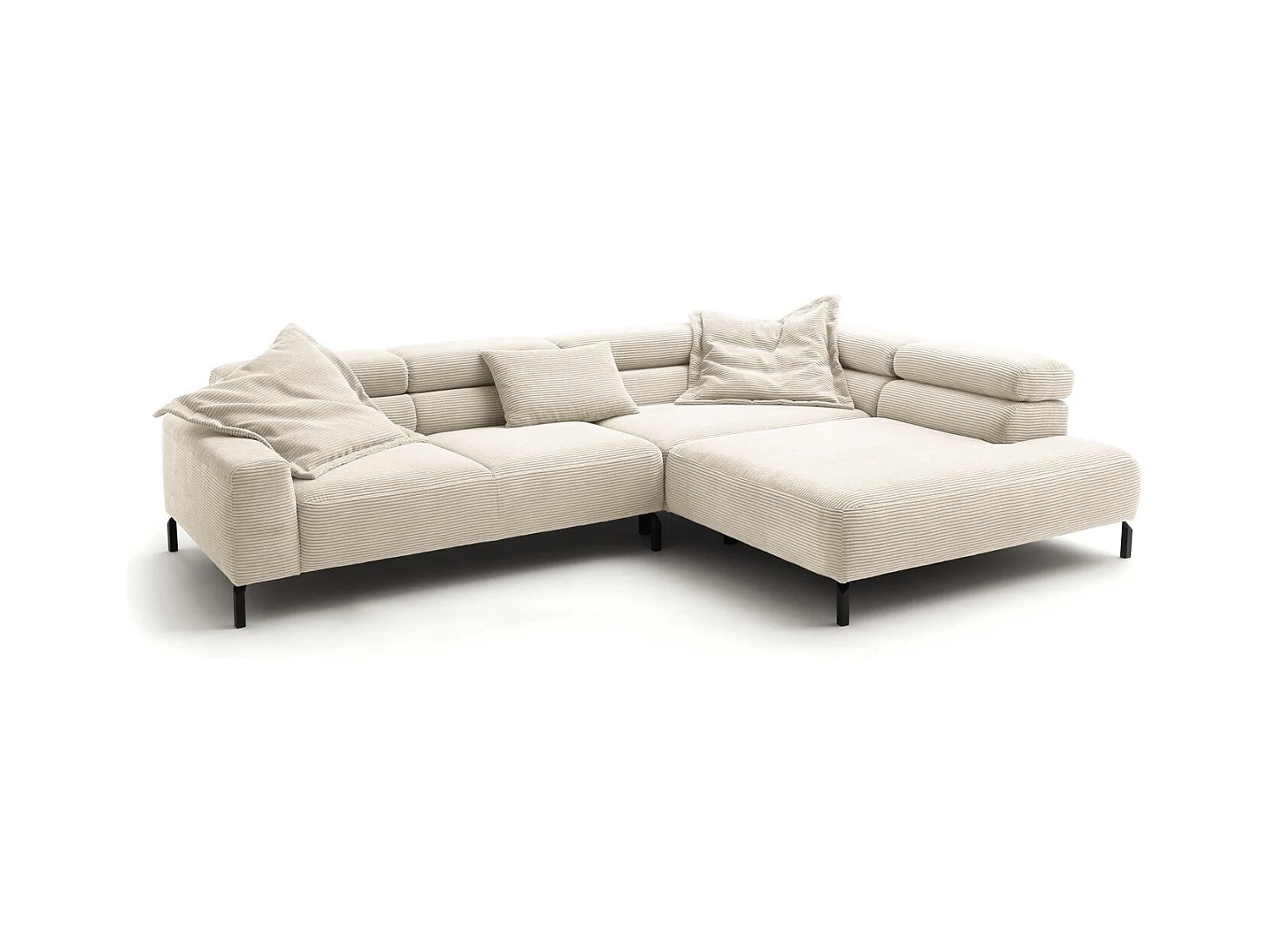 Canapé d'angle - blanc crème Velours côtelé - DELIA