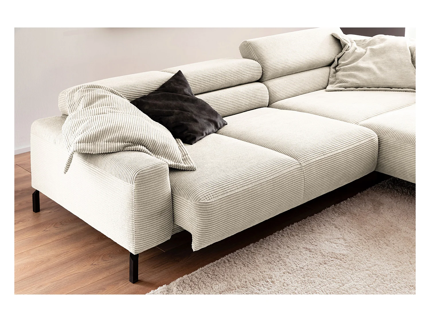 Canapé d'angle - blanc crème Velours côtelé - DELIA