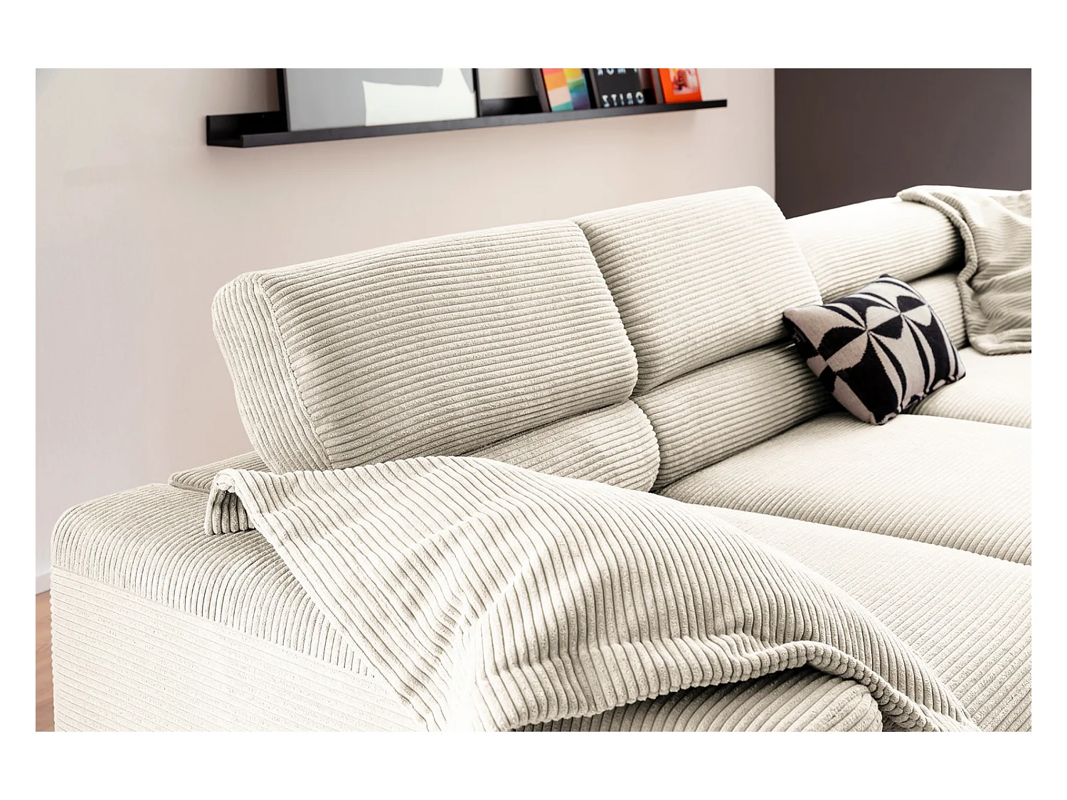 Canapé d'angle - blanc crème Velours côtelé - DELIA