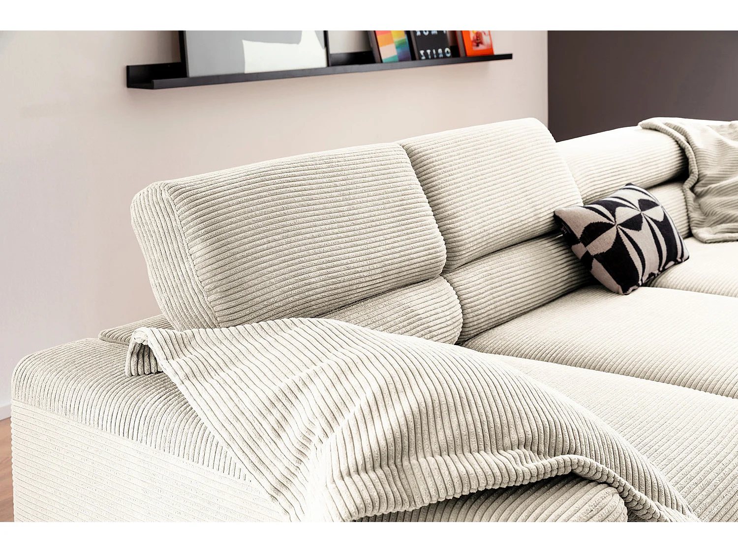 Ecksofa - Cremeweiß Cord - DELIA