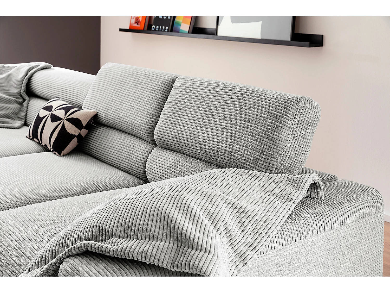 Ecksofa - Hellgrau Cord - DELIA