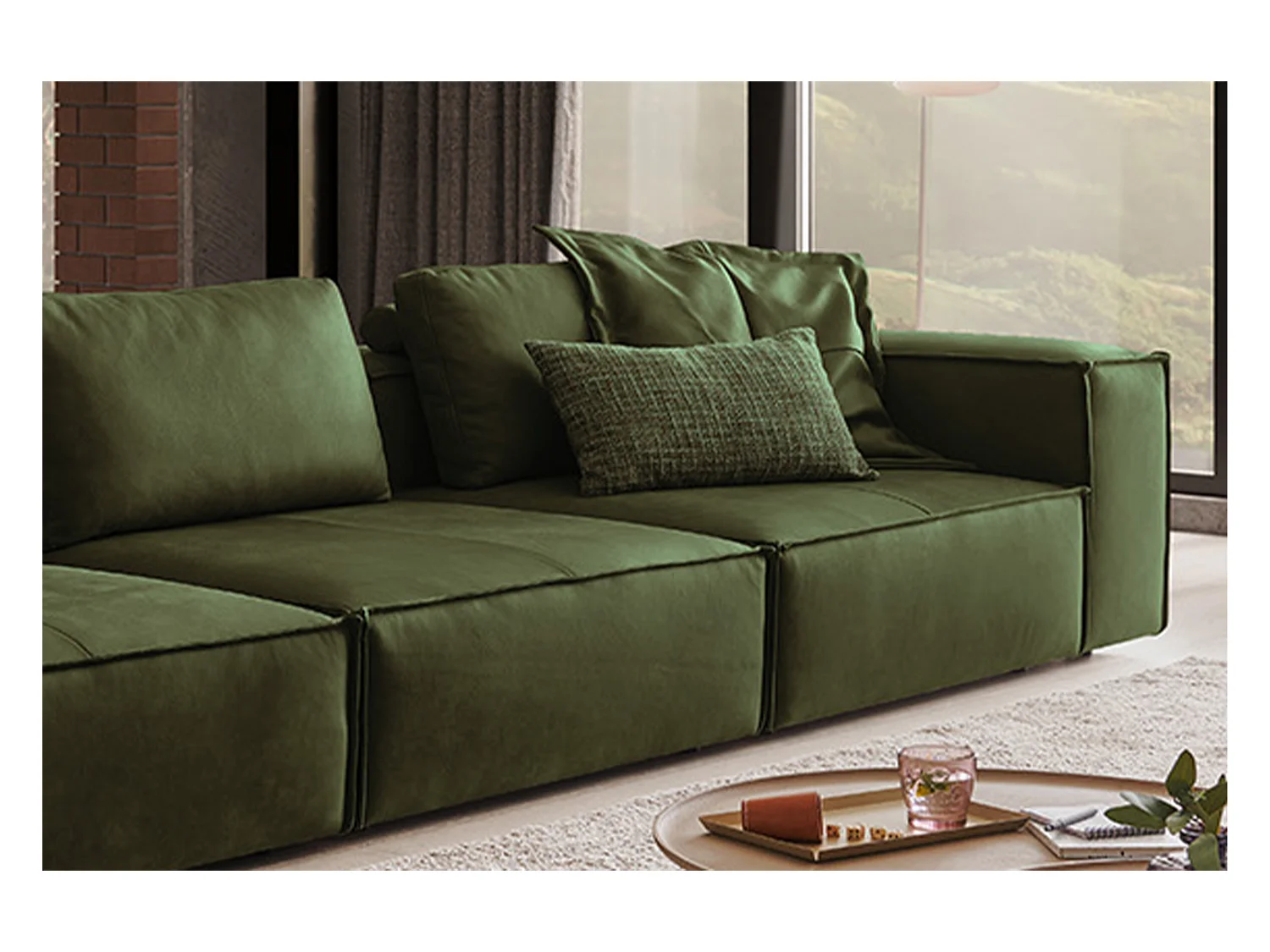 Canapé - Vert cuir - CARMO