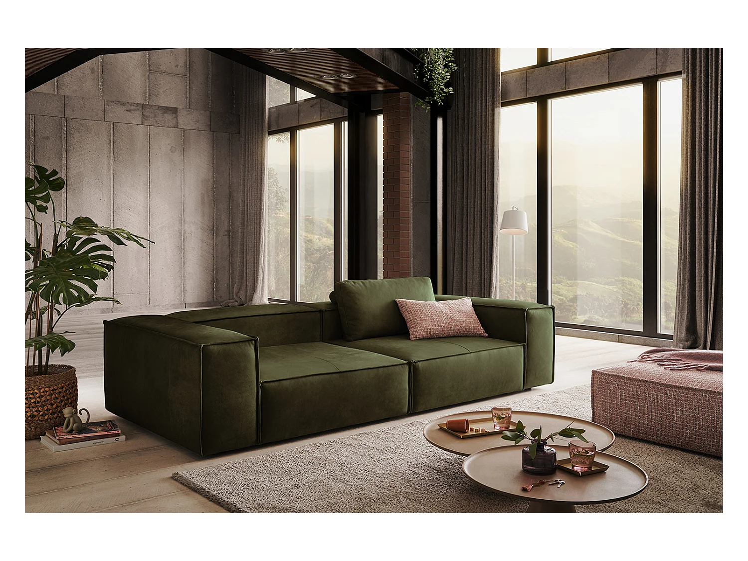 Canapé - Vert cuir - CARMO