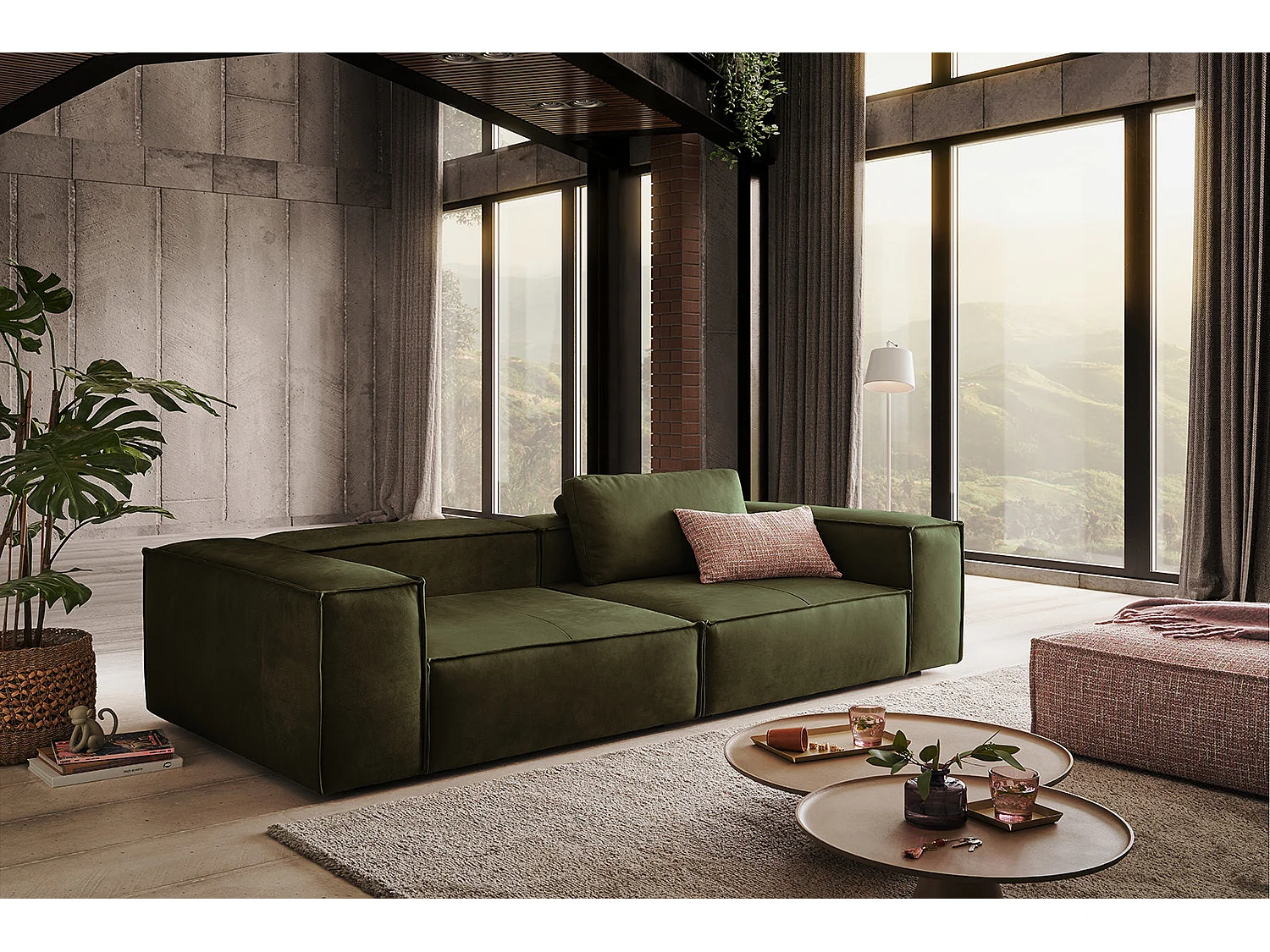 Canapé - Vert cuir - CARMO